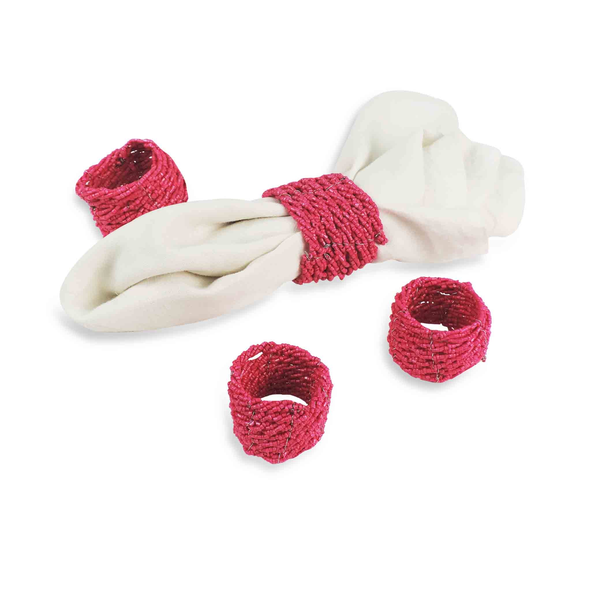Jute Coil Napkin Ring in Pink, Set of 4