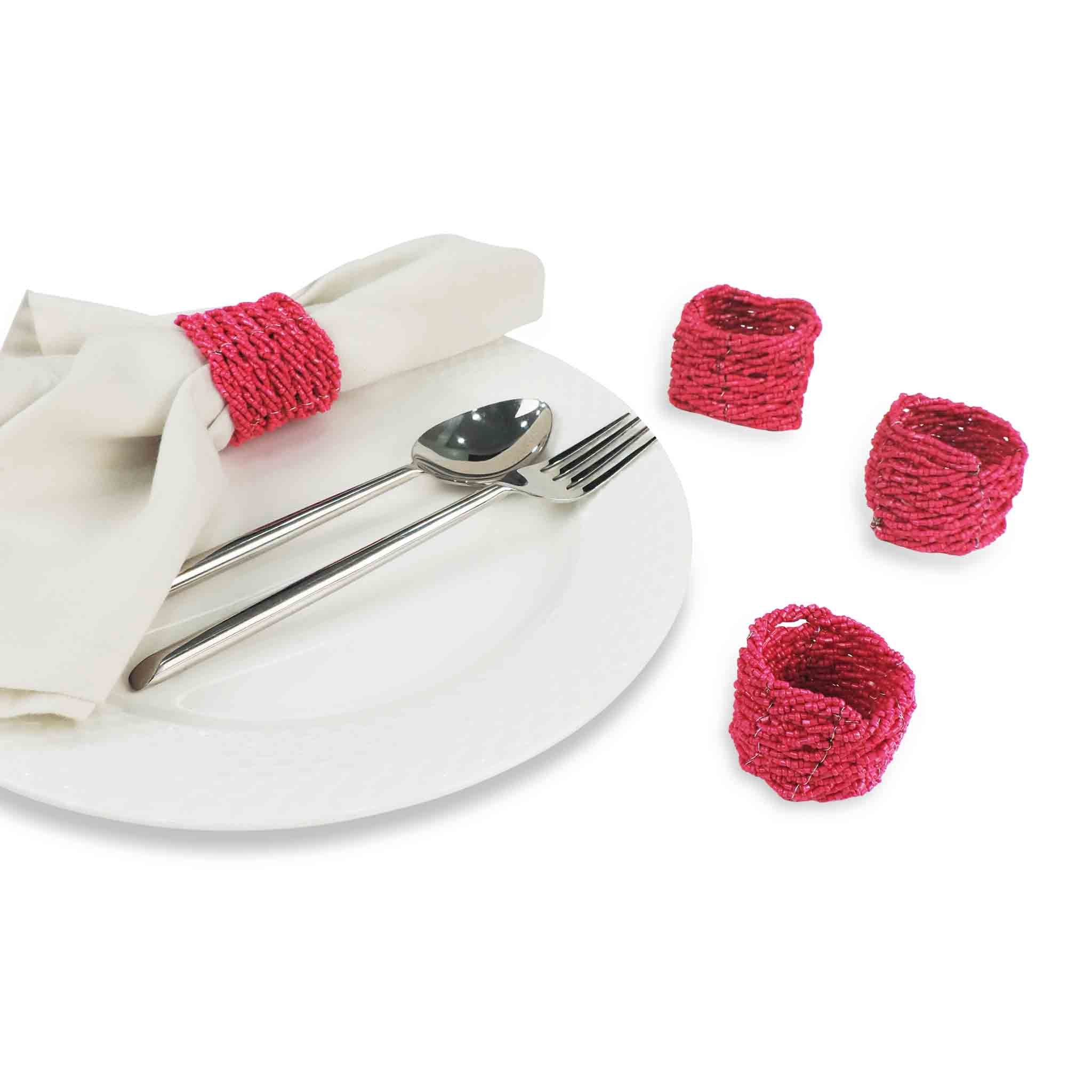 Jute Coil Napkin Ring in Pink, Set of 4