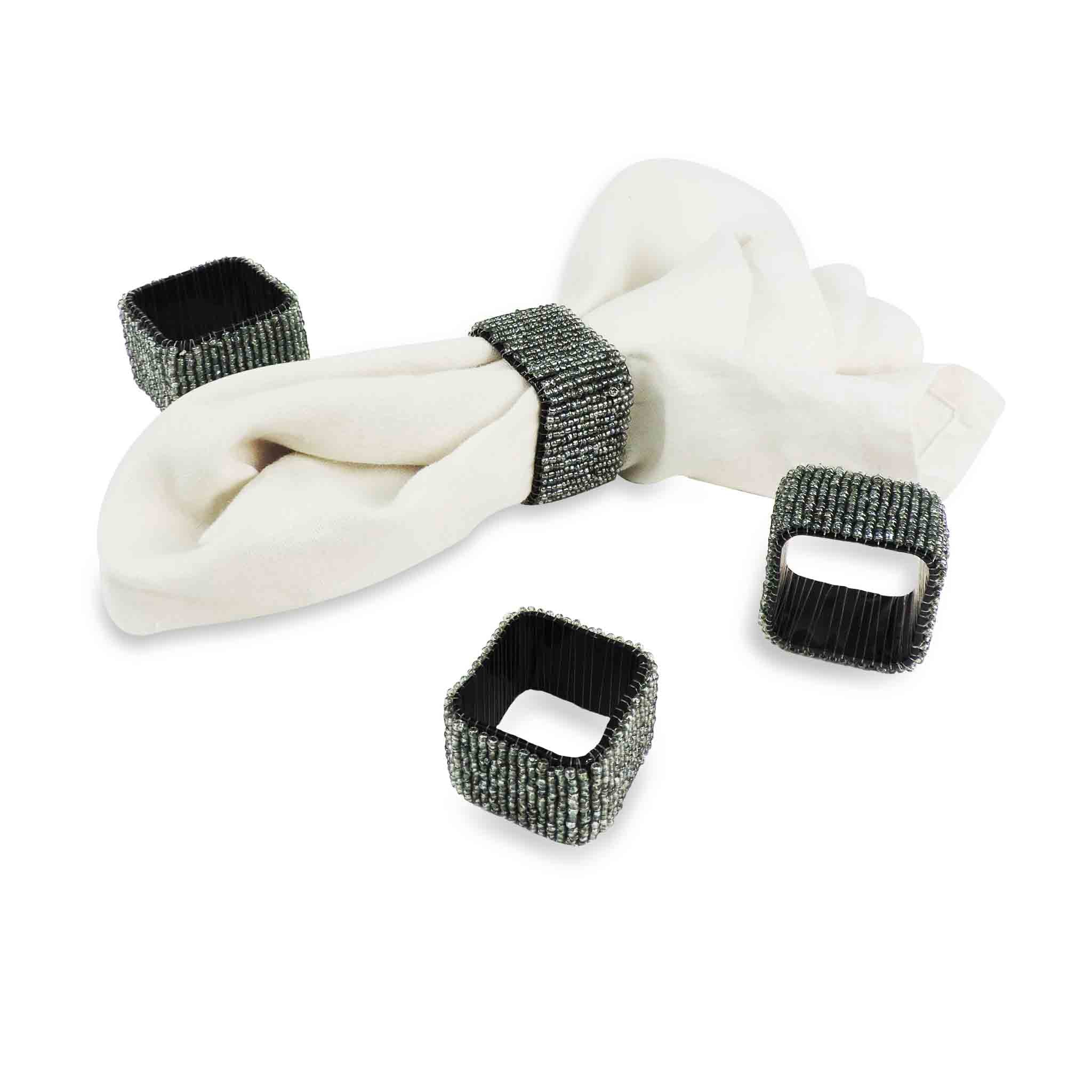 Classic Square Napkin Ring in Green, Set of 4