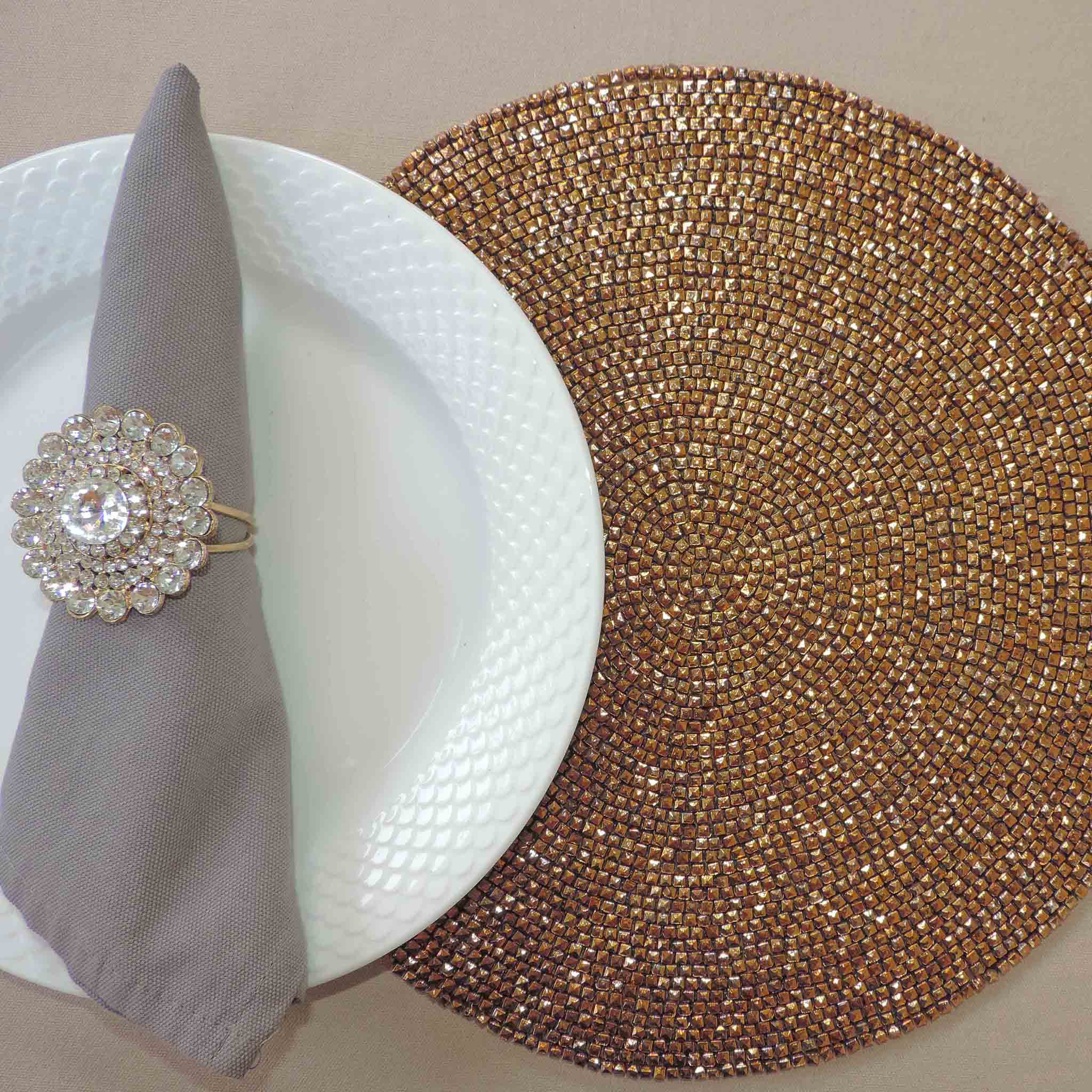 Glass Bead Embroidered Placemat in Antique Gold, Set of 2