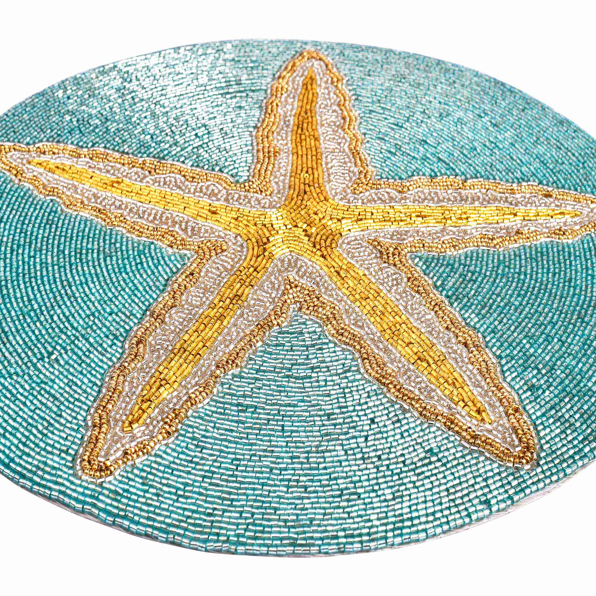 Ringo Star Fish Embroidered Placemat in Teal & Gold, Set of 2/4