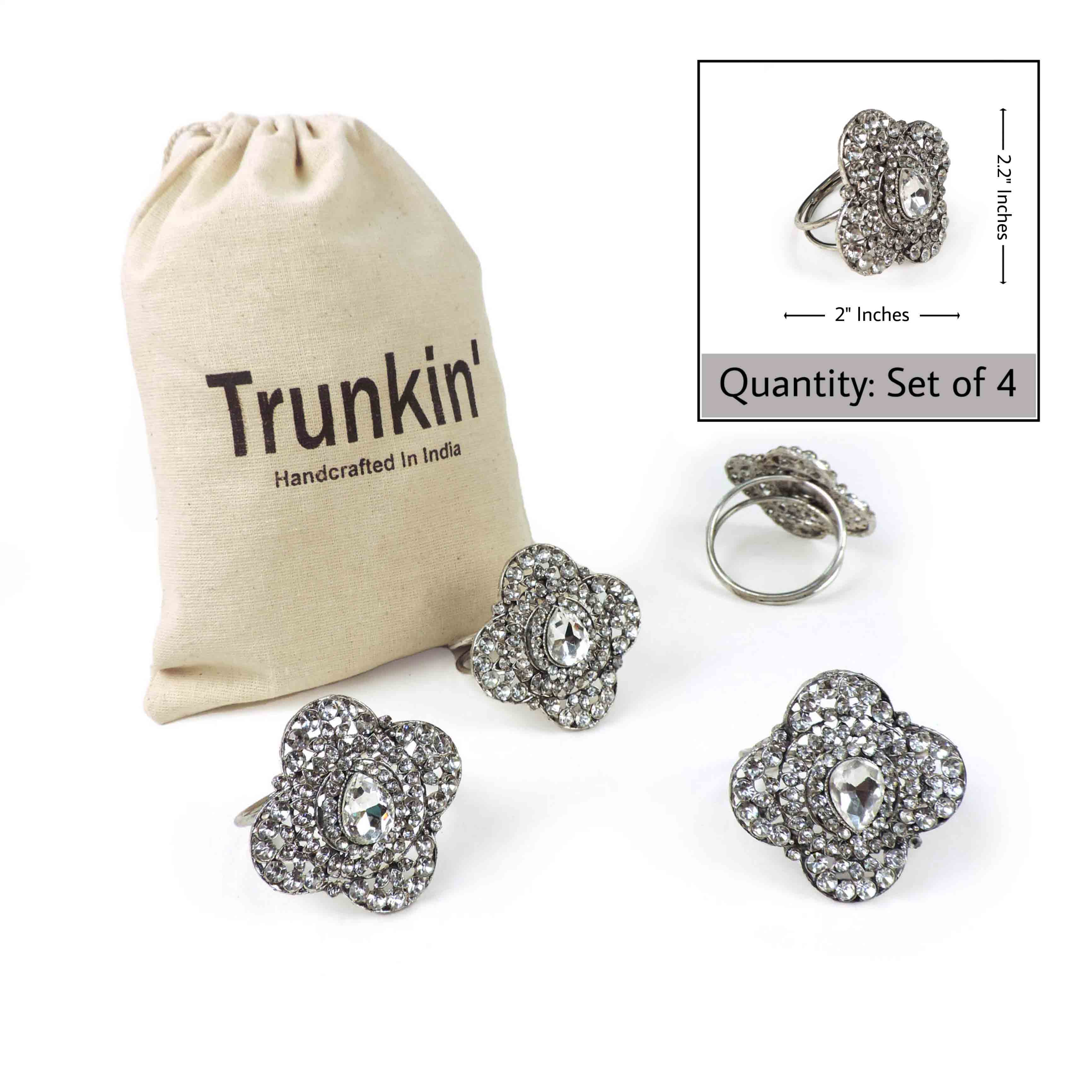 Gorgeous Gemstone-embellished Napkin Ring in Silver, Set of 4