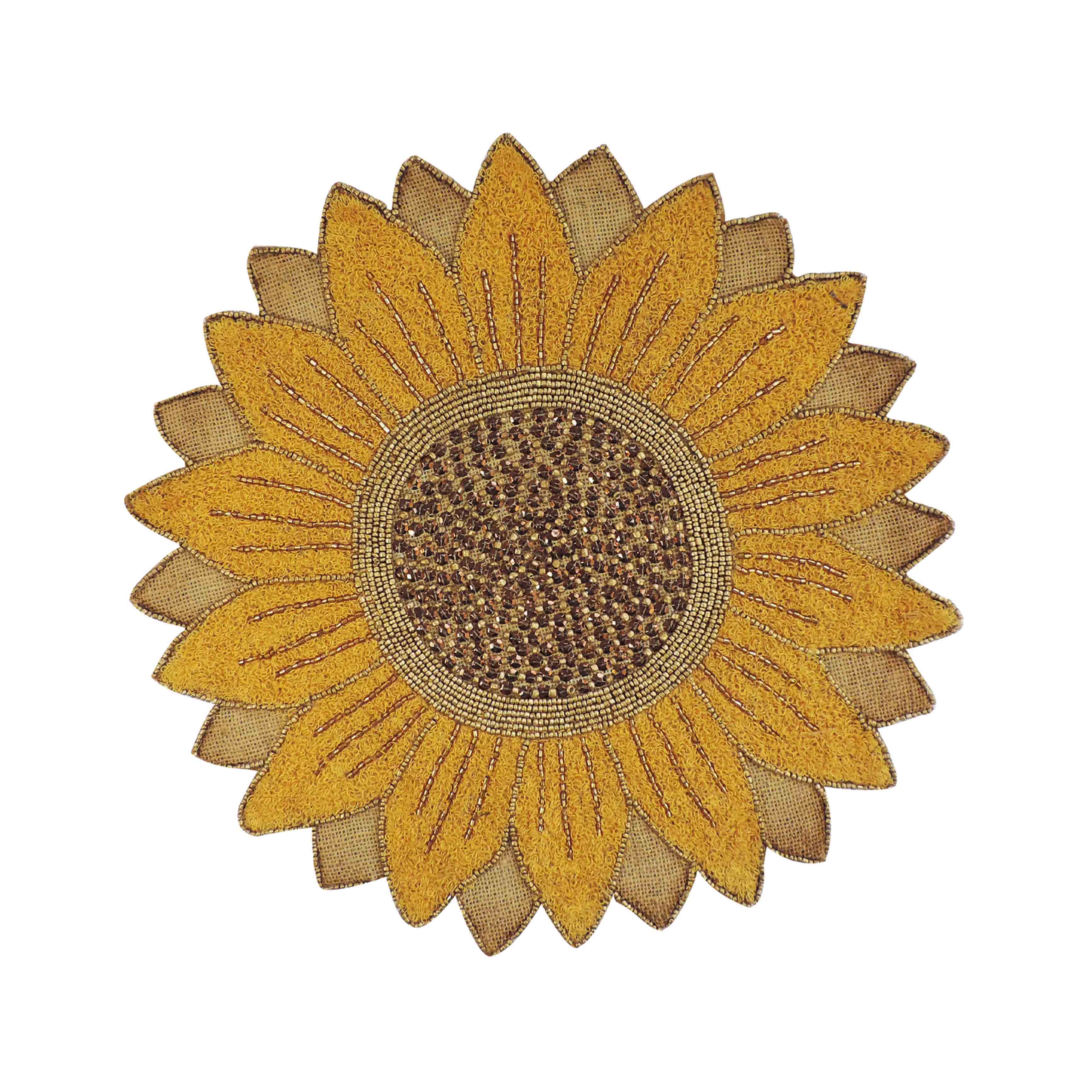 Sunflower Bead Embroidered Placemat in Natural and Gold, Set of 2
