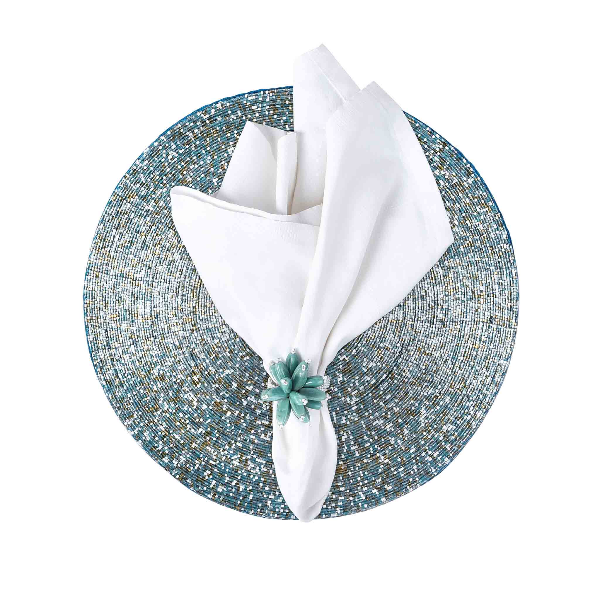 Glass Beaded Placemat in Light Blue, Set of 4