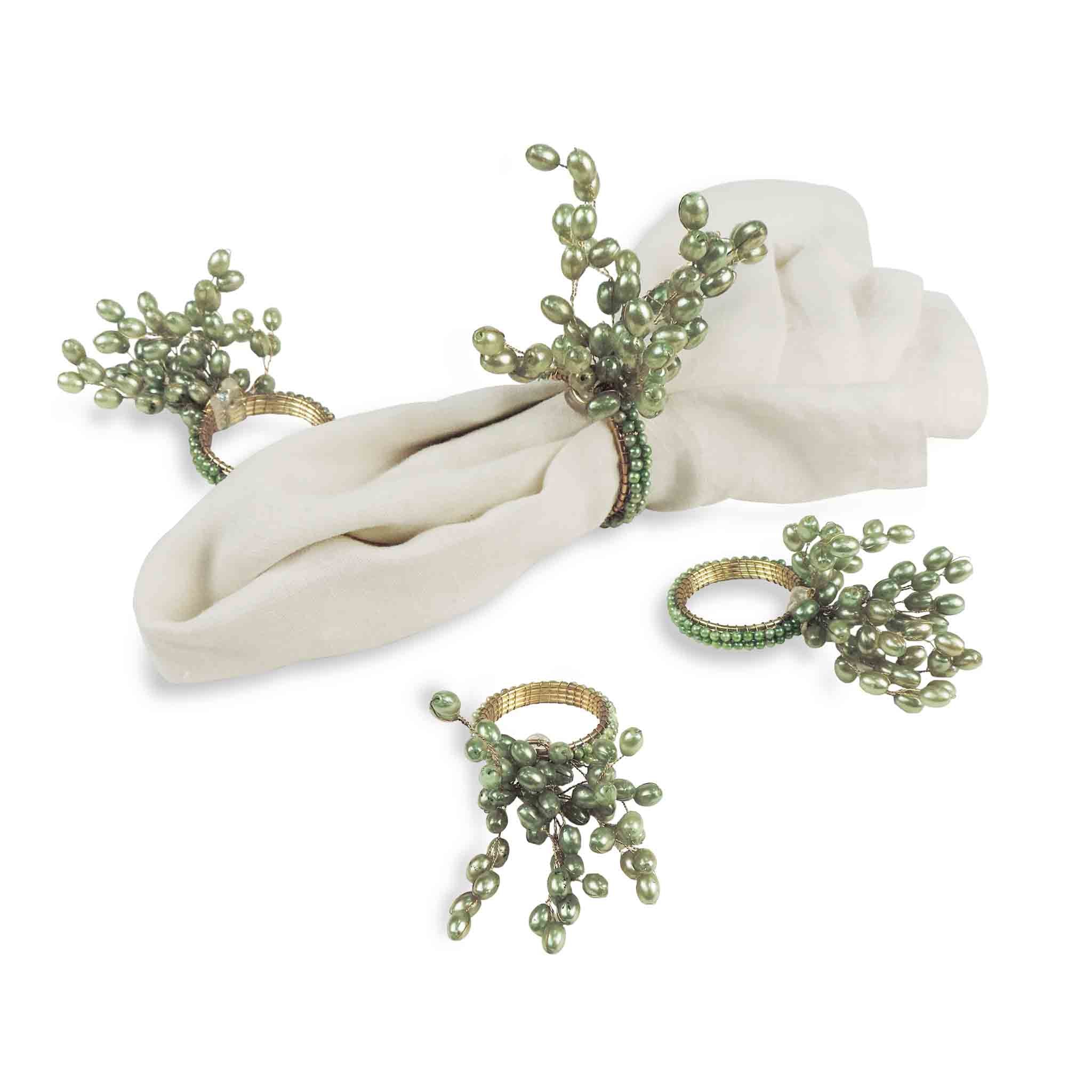 Willow Bud Napkin Ring in Green, Set of 4