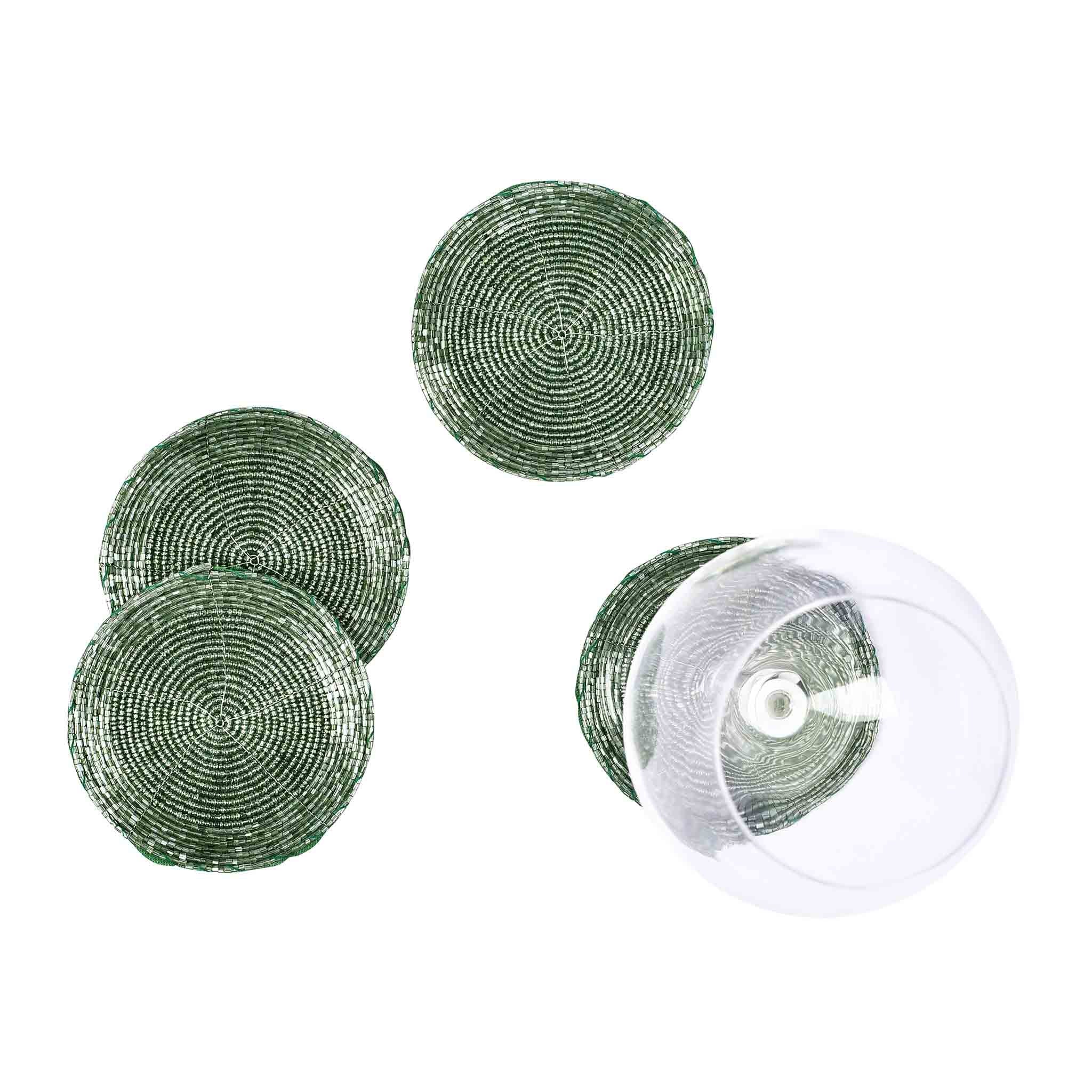 Glass Beaded Coaster in Green, Set of 4