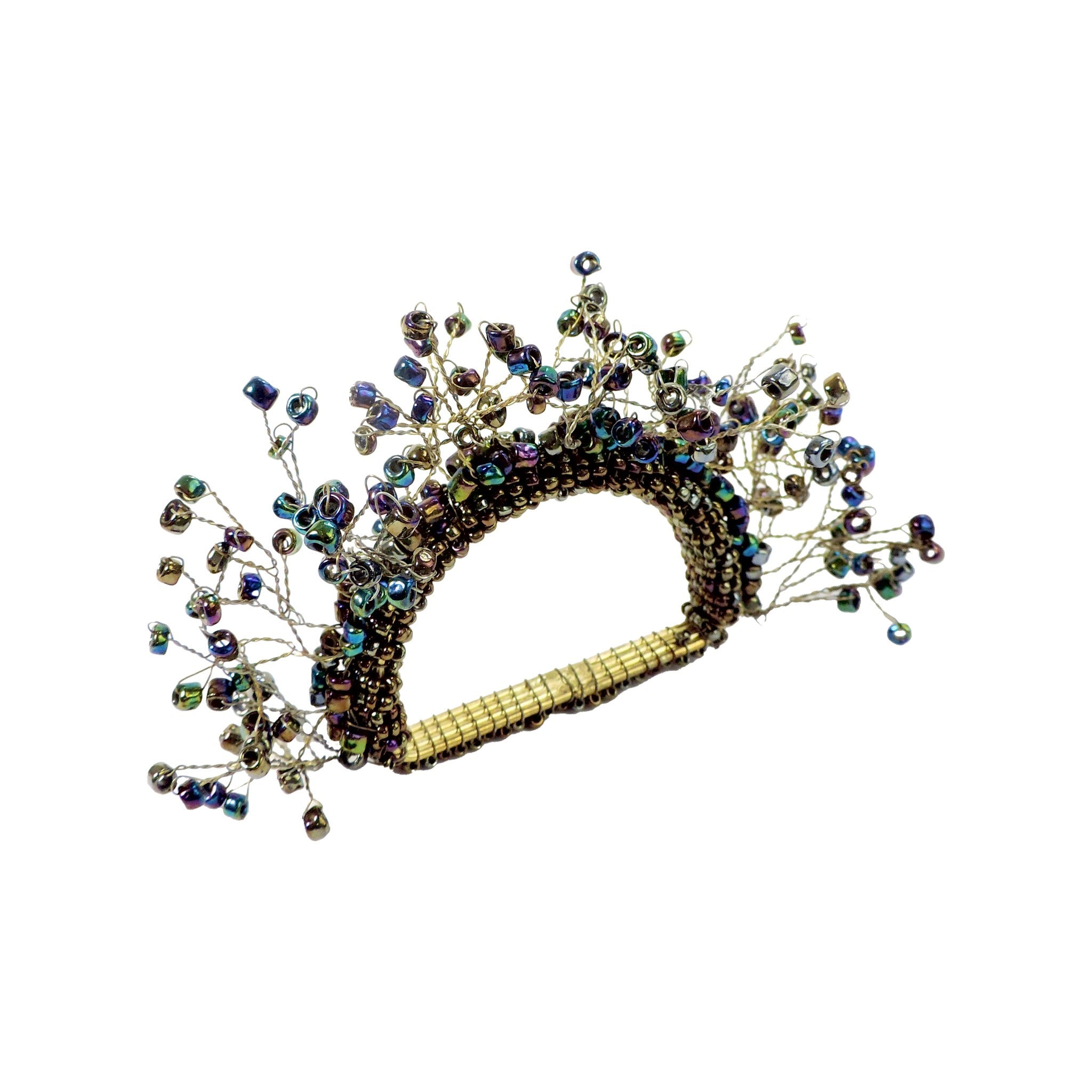 Beaded Shag Napkin Ring in Peacock, Set of 4