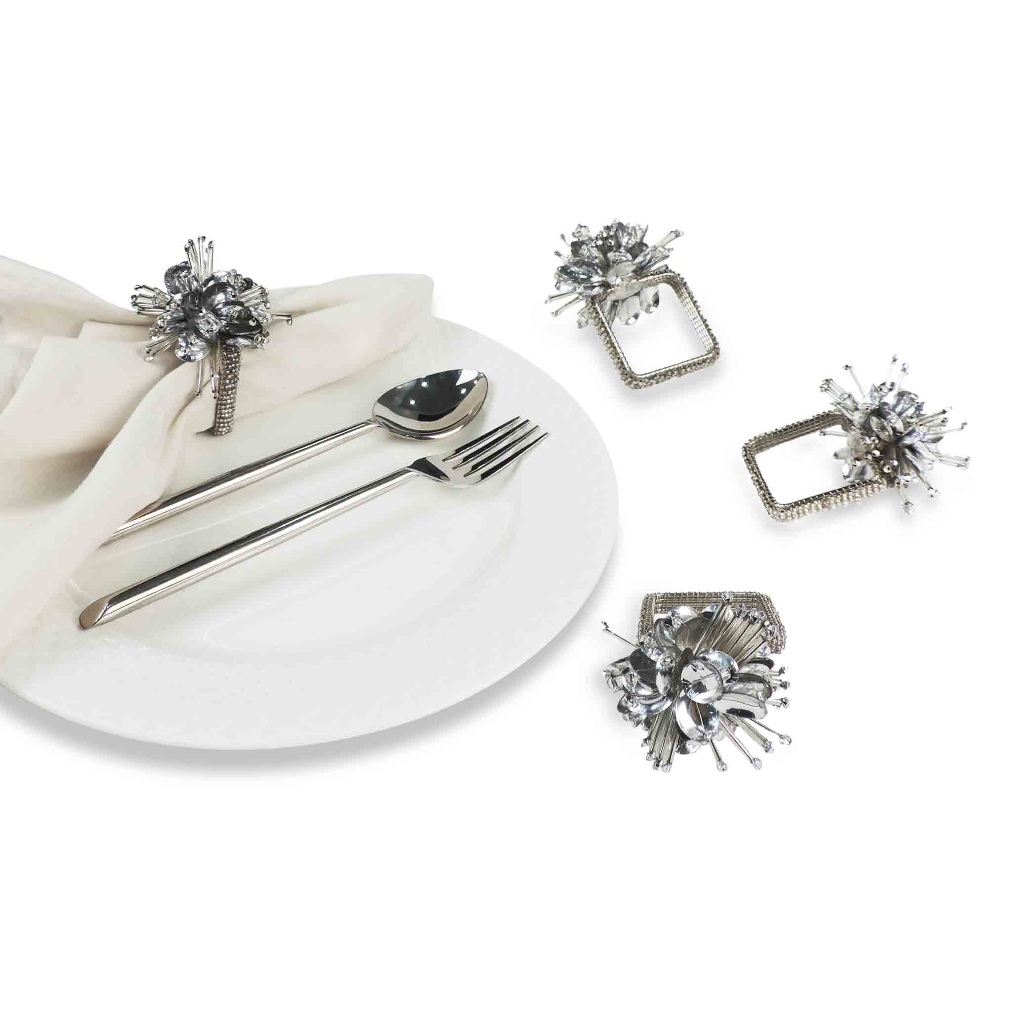Corsage Napkin Ring in Silver, Set of 4
