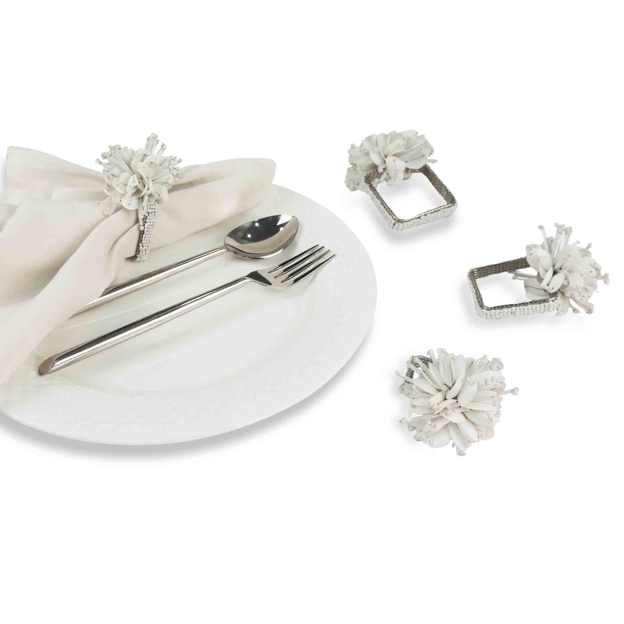 Corsage Napkin Ring in White, Set of 4