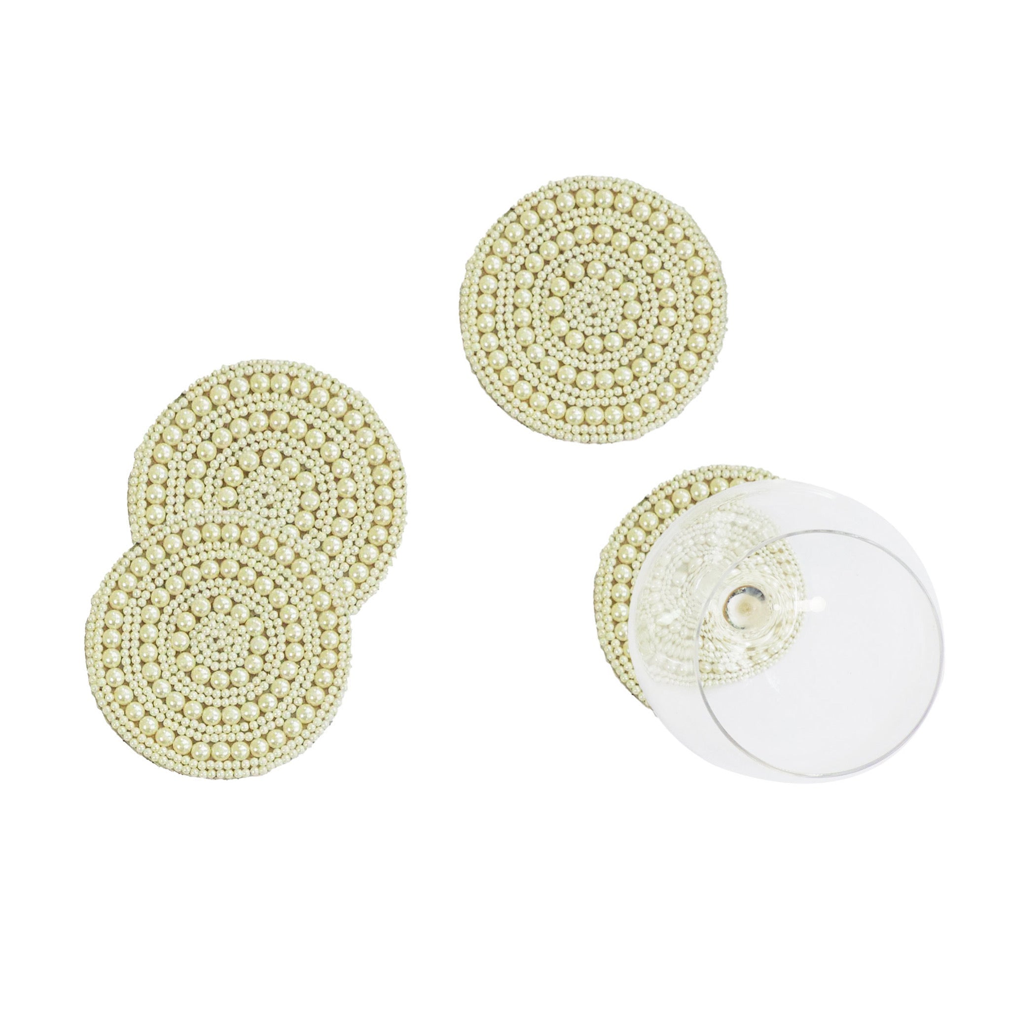 Whirl Bead Table Setting for 4 -  Embroidered Placemats, Coasters & Napkin Rings in Cream