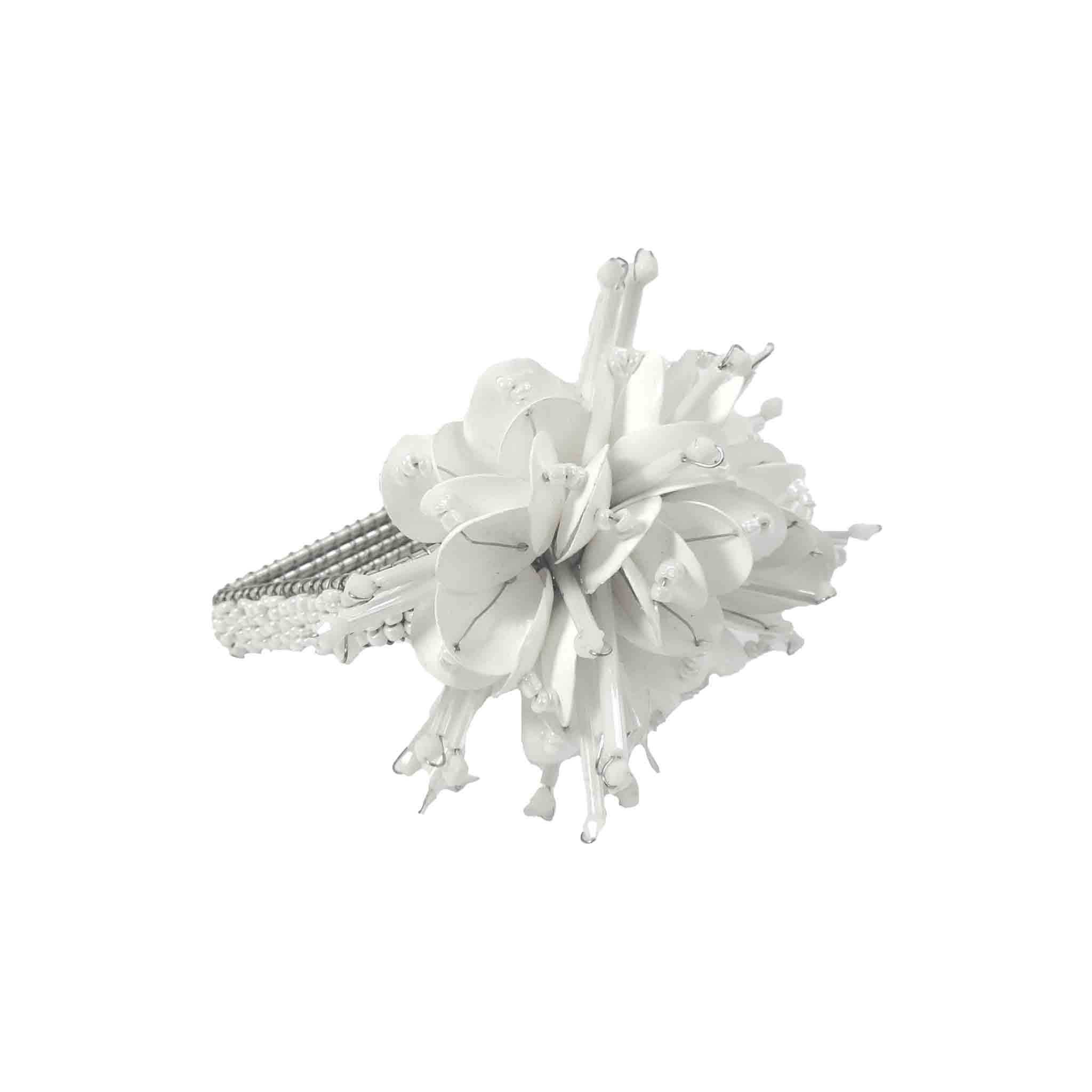 Corsage Napkin Ring in White, Set of 4