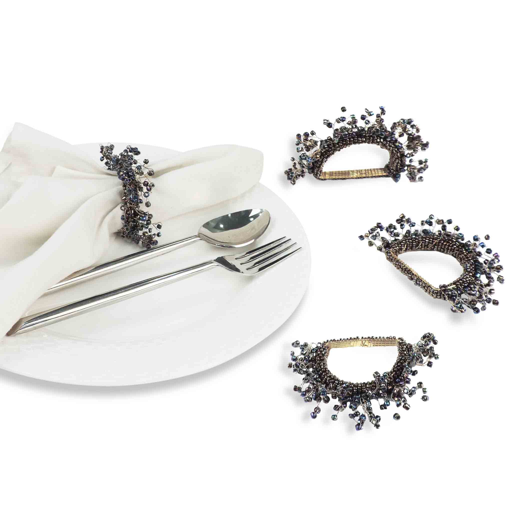 Beaded Shag Napkin Ring<br>Set of 4<br>Color: Peacock