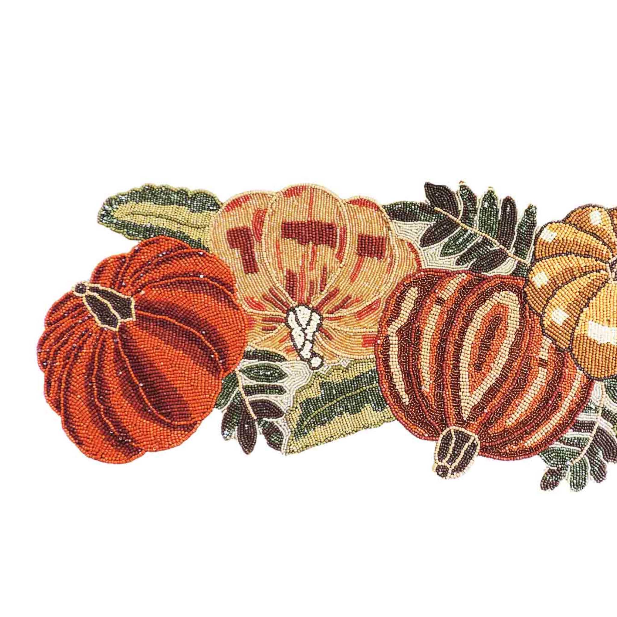 Daisy Gourd Bead Embroidered Table Runner in Orange, Gold & Green
