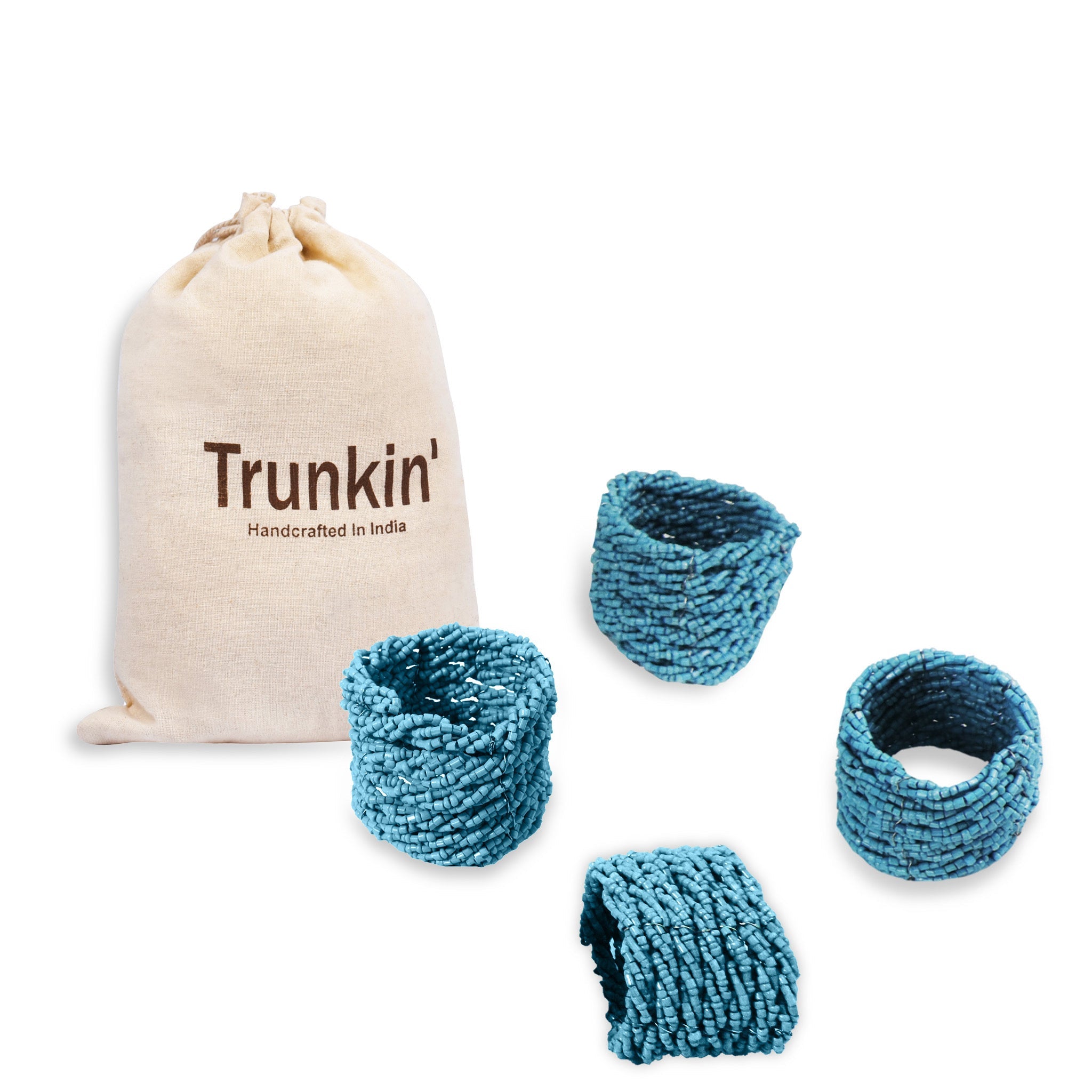 Jute Coil Napkin Ring in Teal, Set of 4