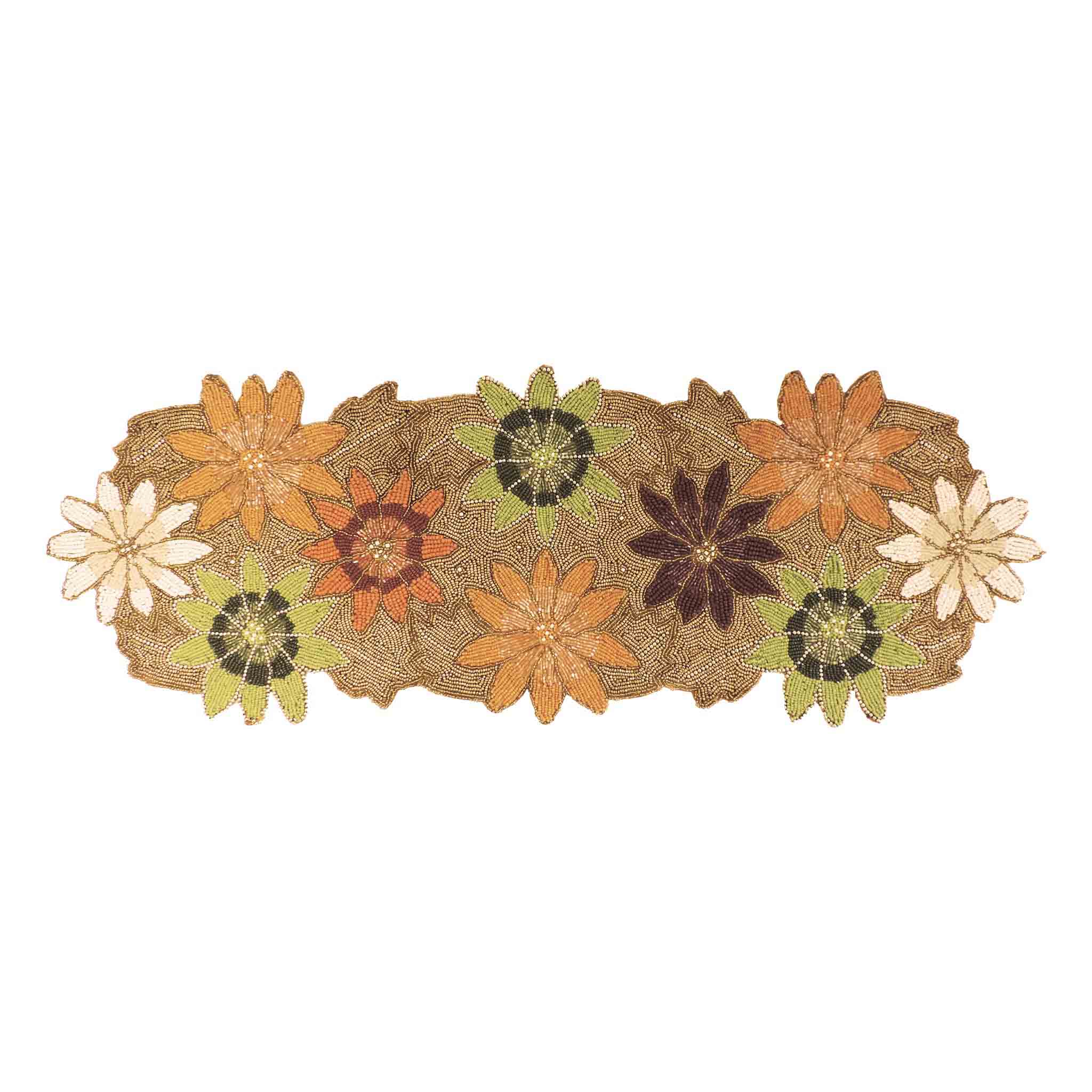 Autumn Glass Bead Embroidered Table Runner in Multi