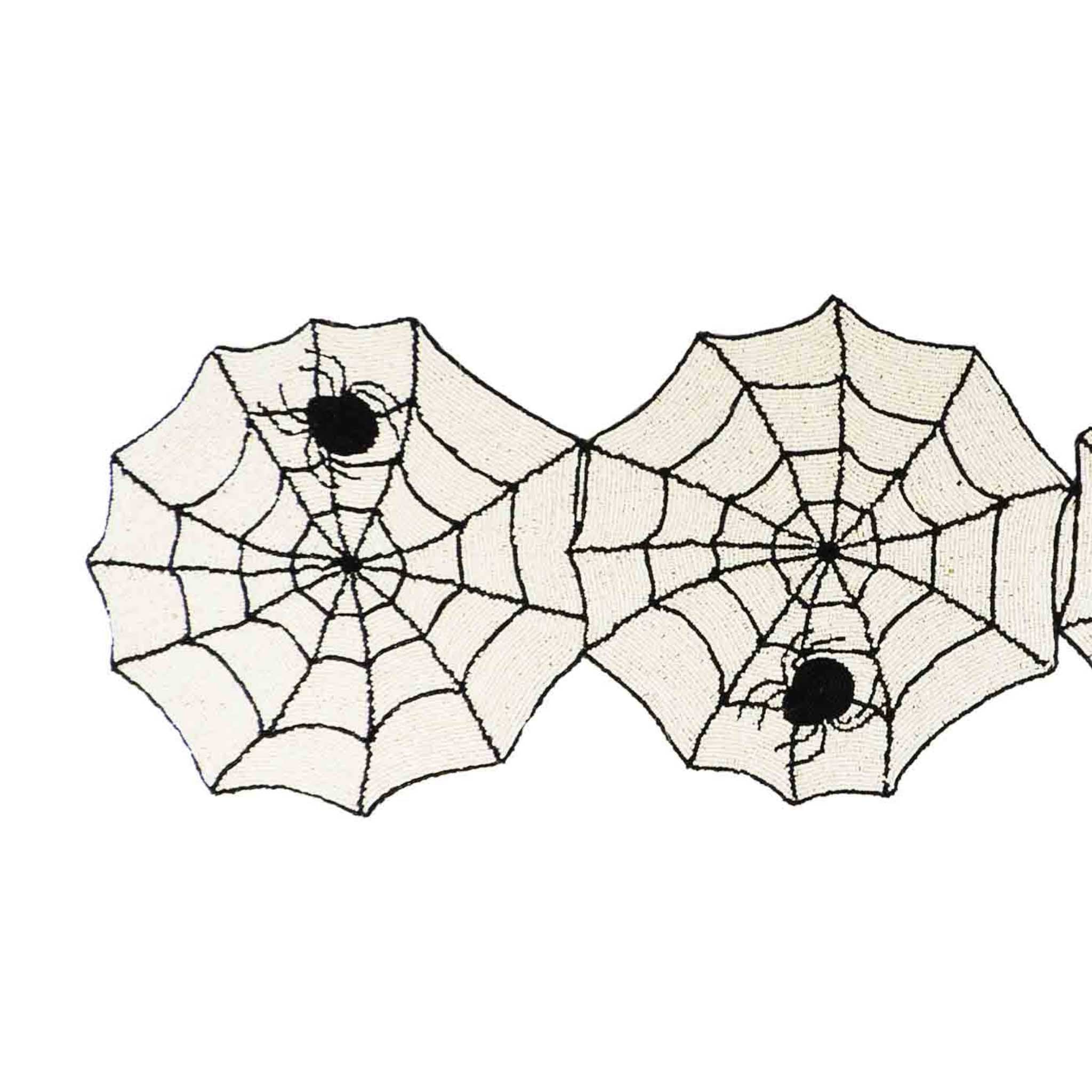 Halloween Spiderweb Glass Bead Embroidered Table Runner in Black & Cream