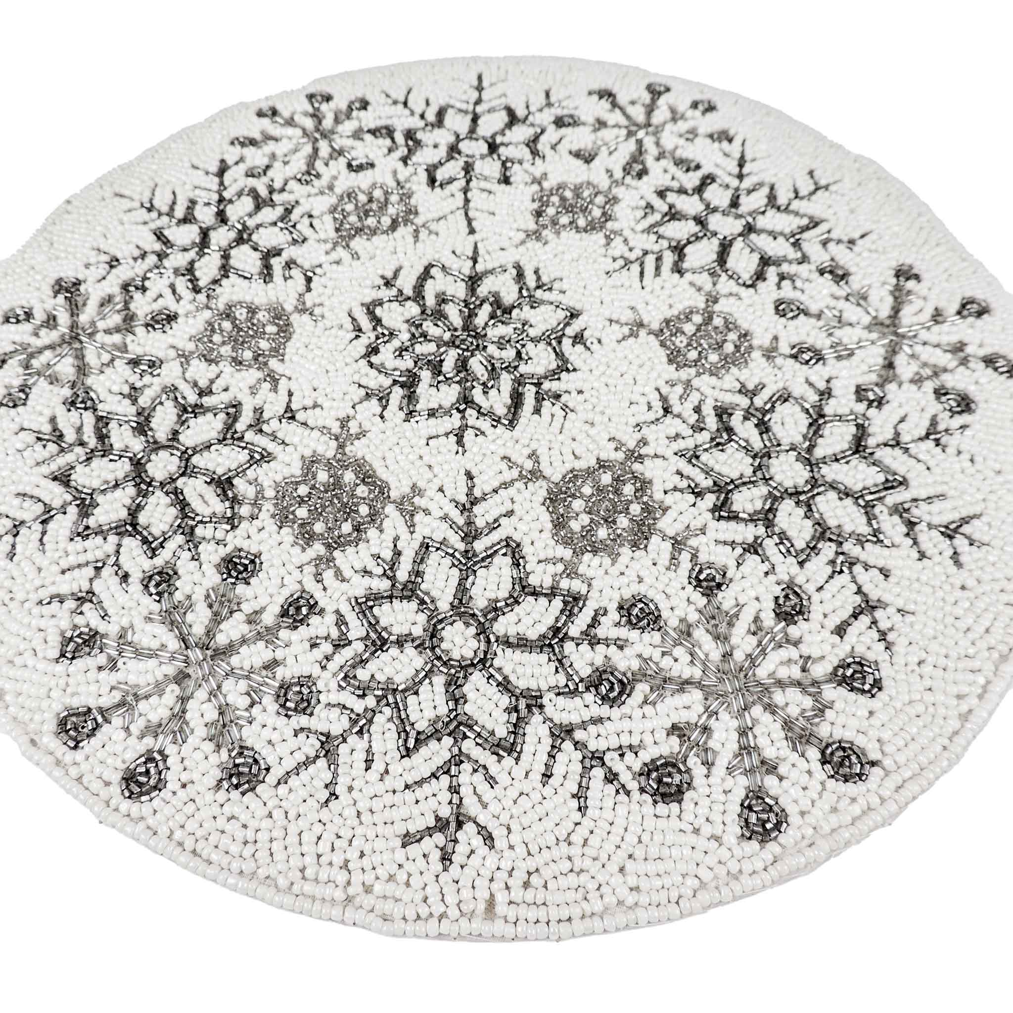 Chill-Out Bead Embroidered Placemat in Cream & Silver, Set of 2/4