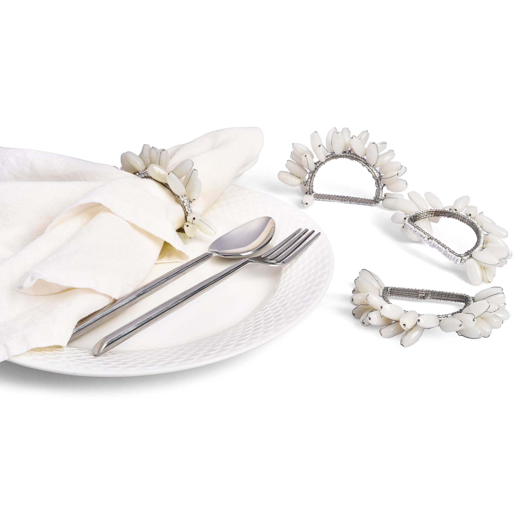 Fan-Out Napkin Ring in White, Set of 4
