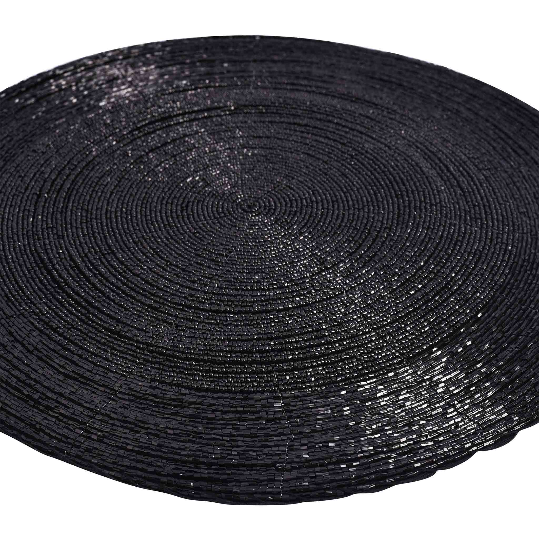 Glass Beaded Placemat in Two Tone Black, Set of 4