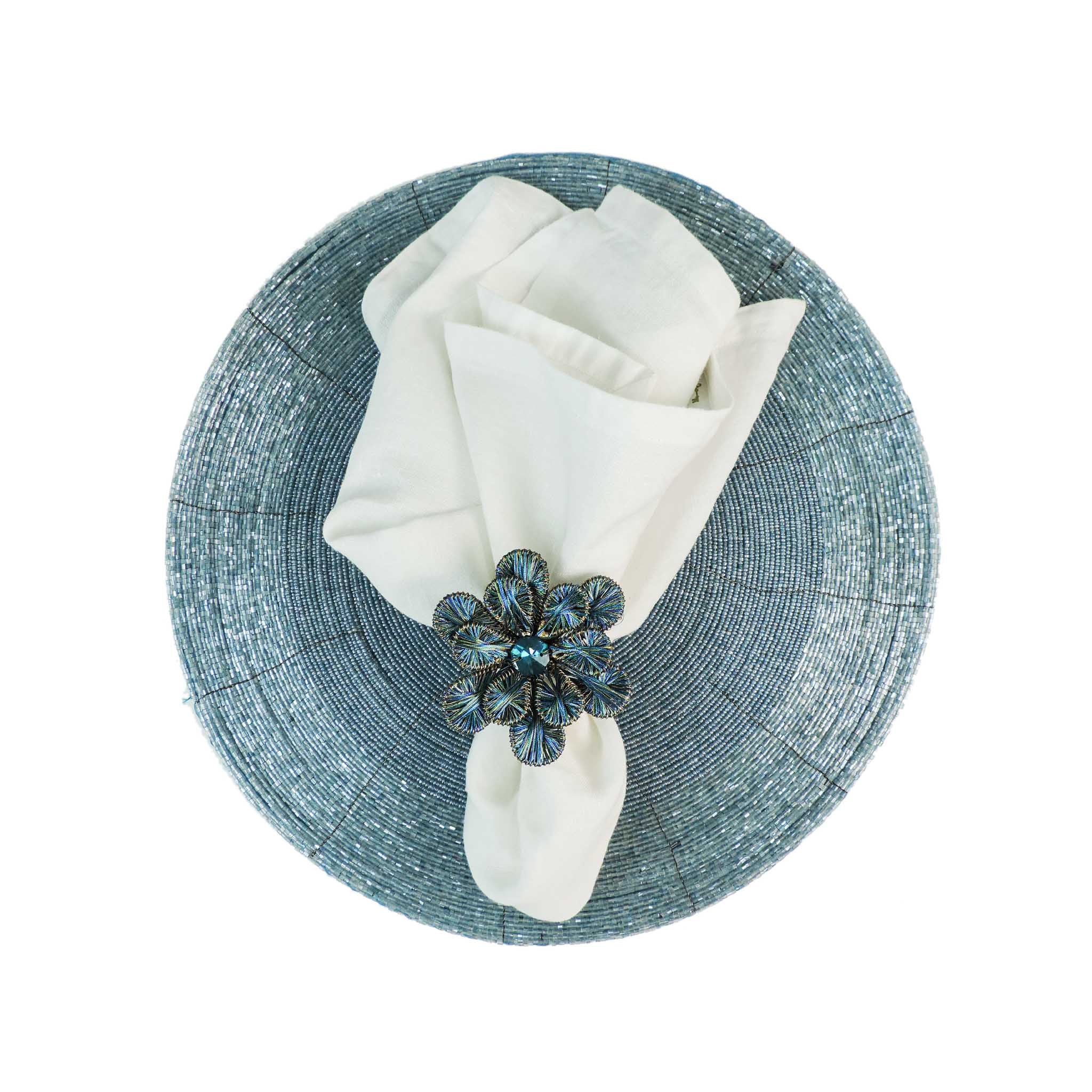 Glass Beaded Placemat in Ice Blue Two-Tone, Set of 4