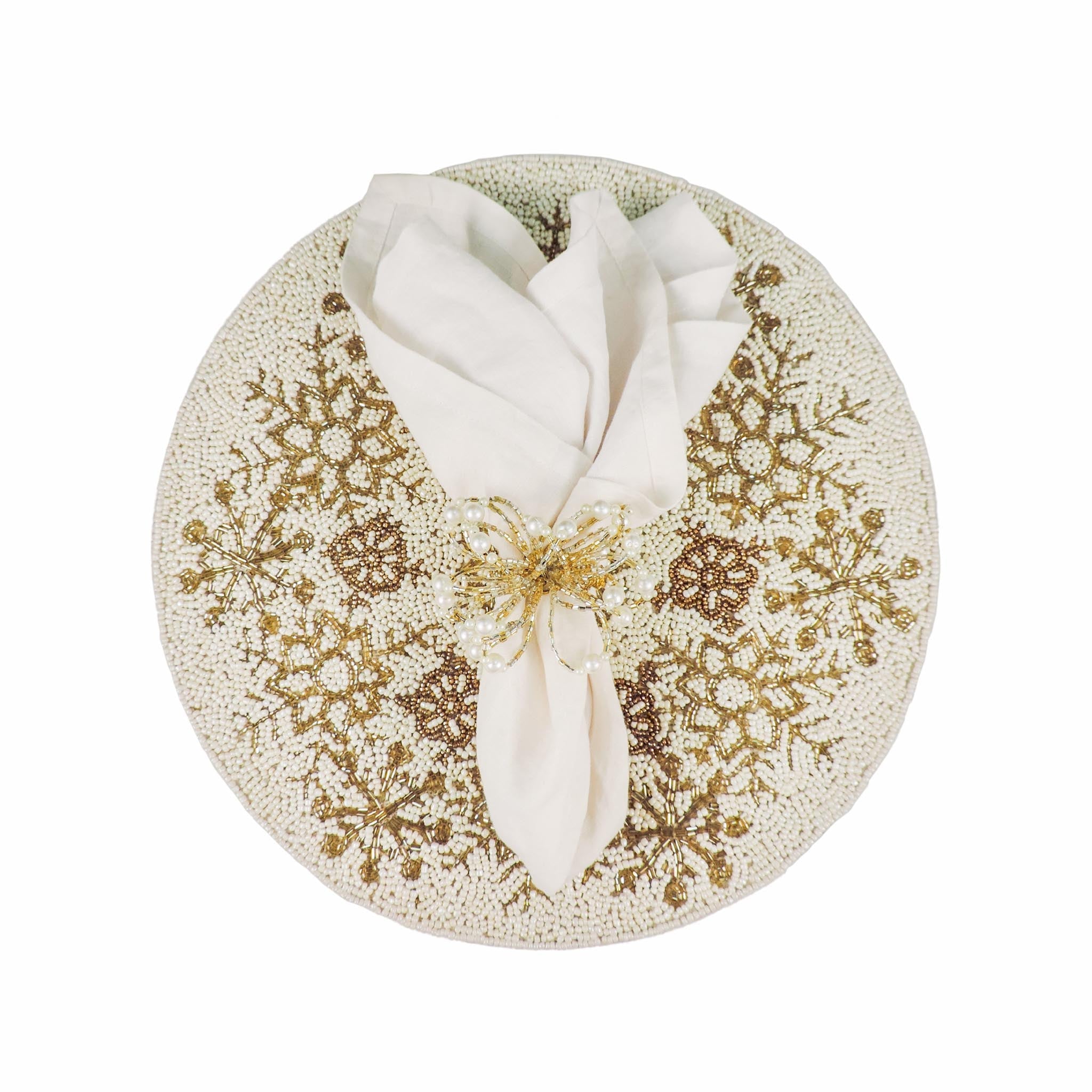 Chill-Out Bead Embroidered Placemat in Cream & Gold, Set of 2/4