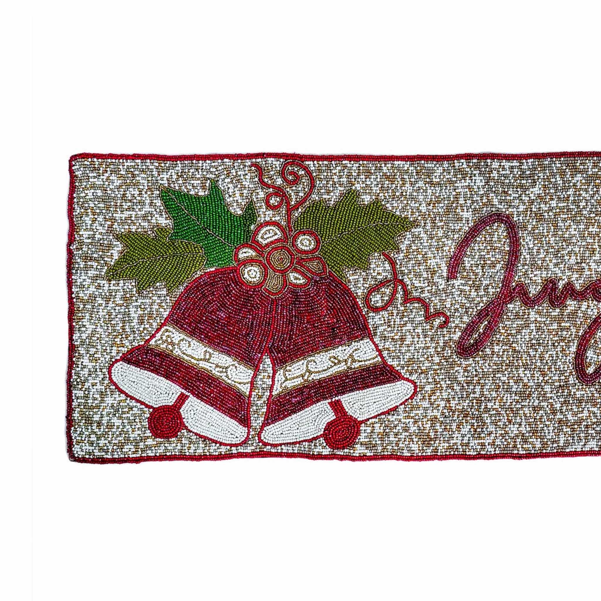 Jingle All the Way Bead Embroidered Table Runner in Red, White & Green