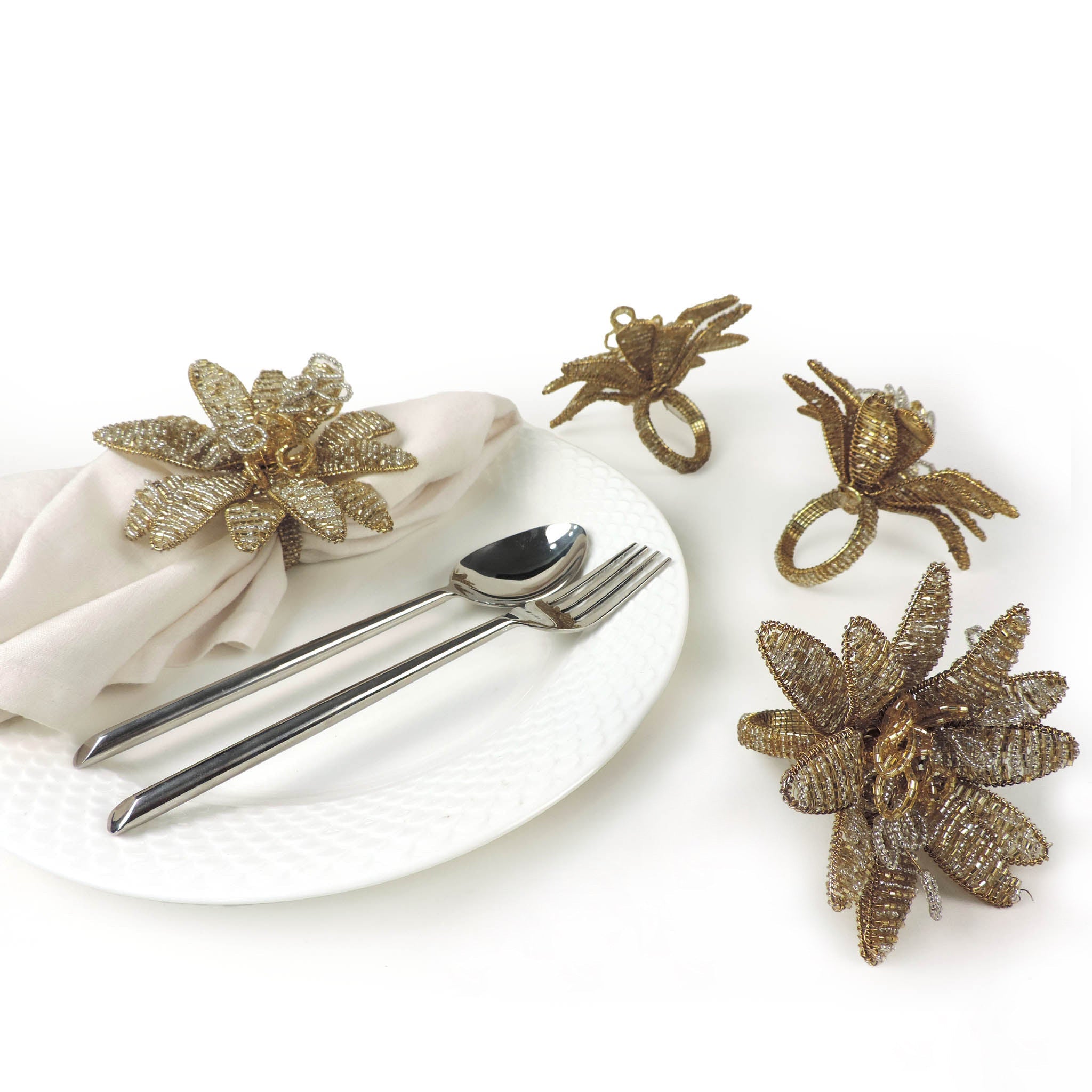 Gilded Lily Napkin Ring in Gold & Silver, Set of 4