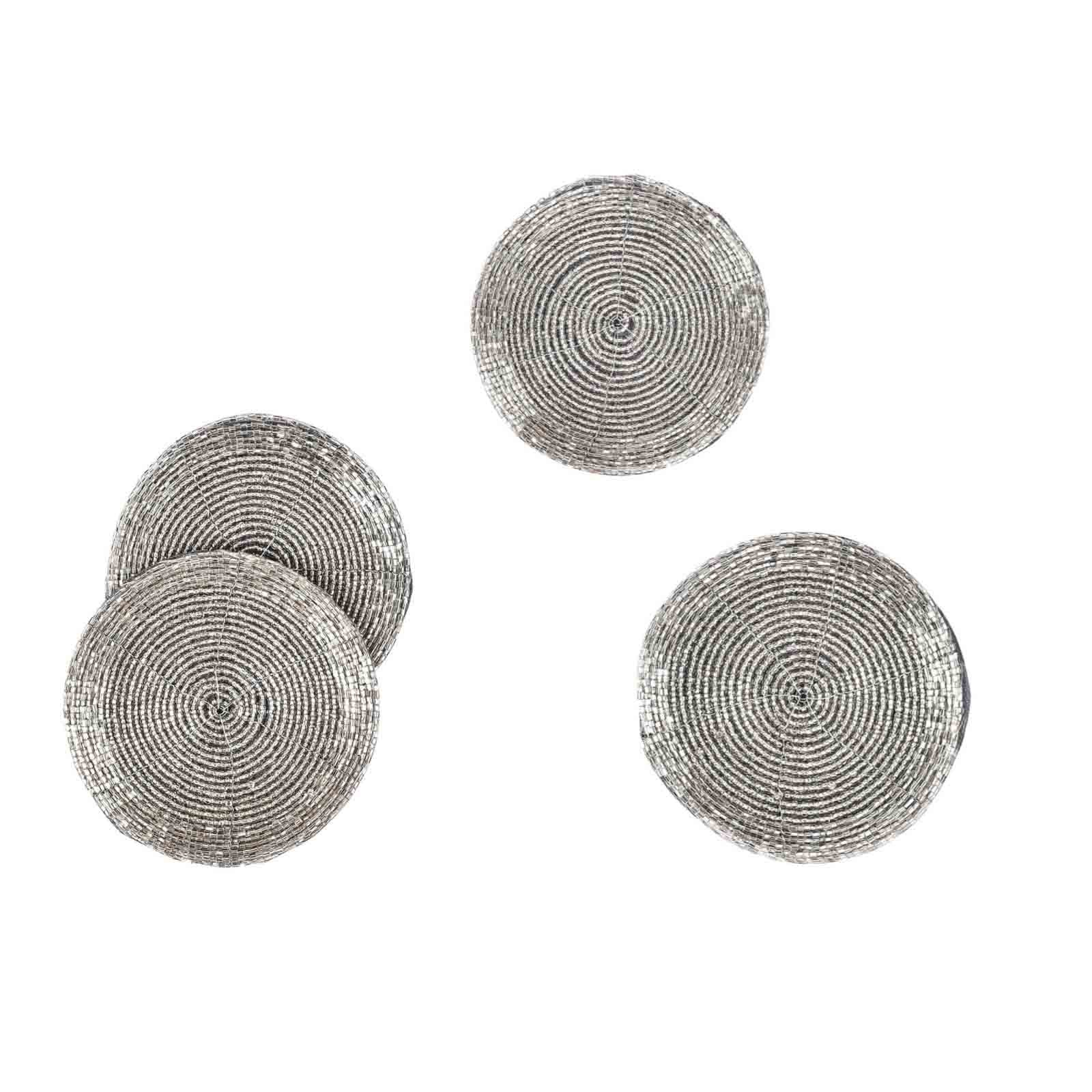 Glass Beaded Coaster in Silver, Set of 4