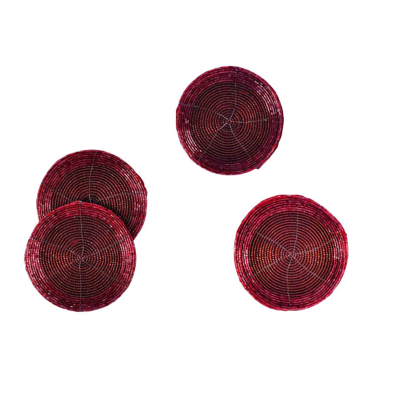 Glass Beaded Coaster in Red, Set of 4