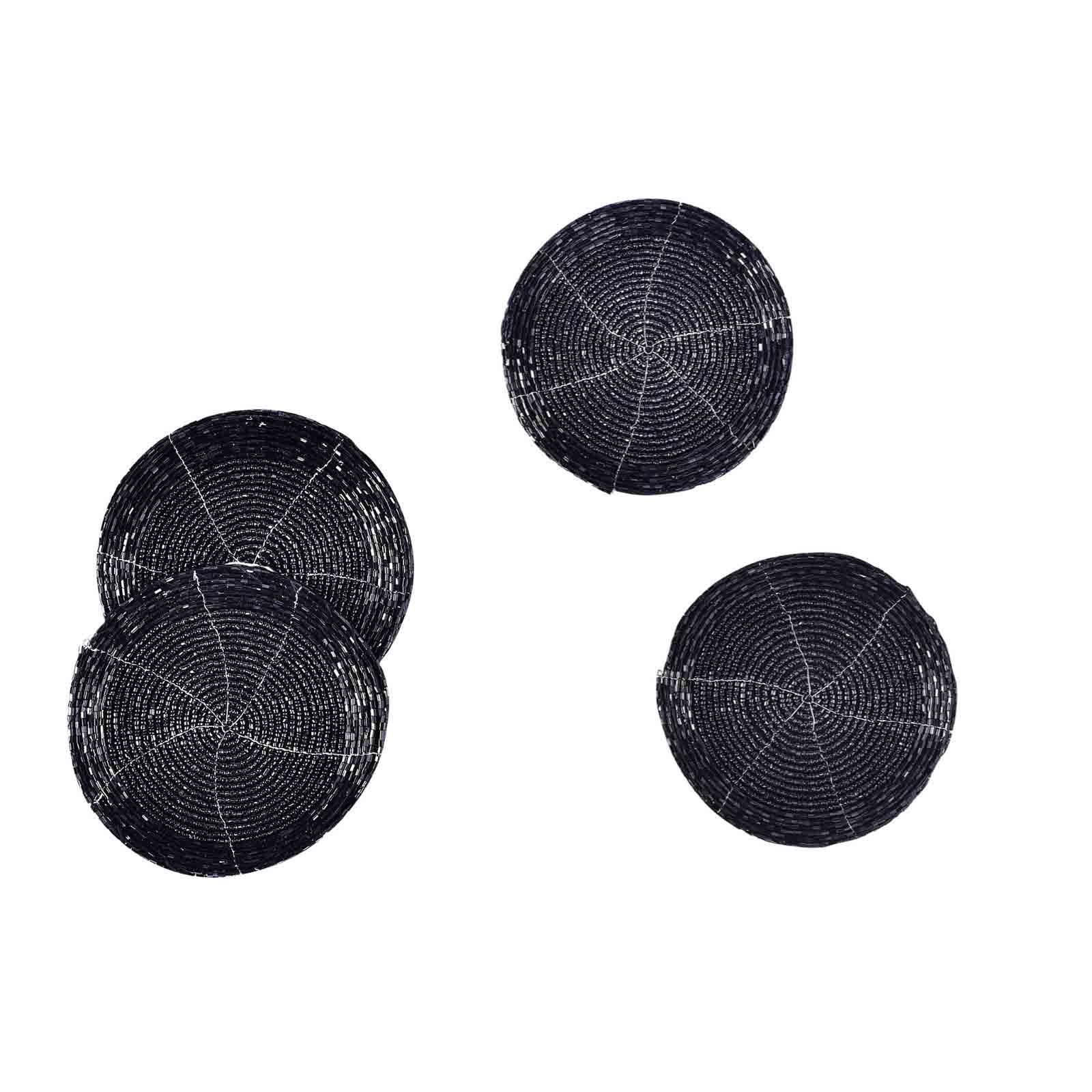 Glass Beaded Coaster in Black, Set of 4