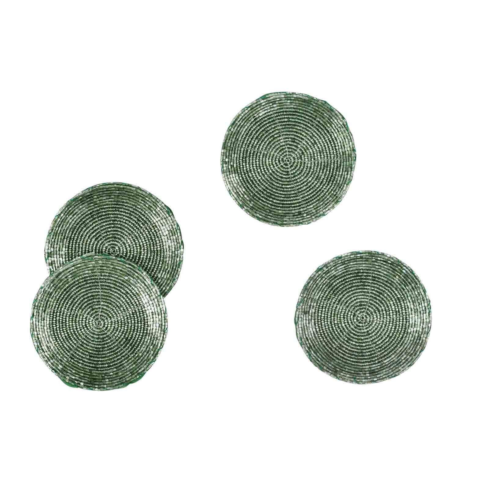 Glass Beaded Coaster in Green, Set of 4