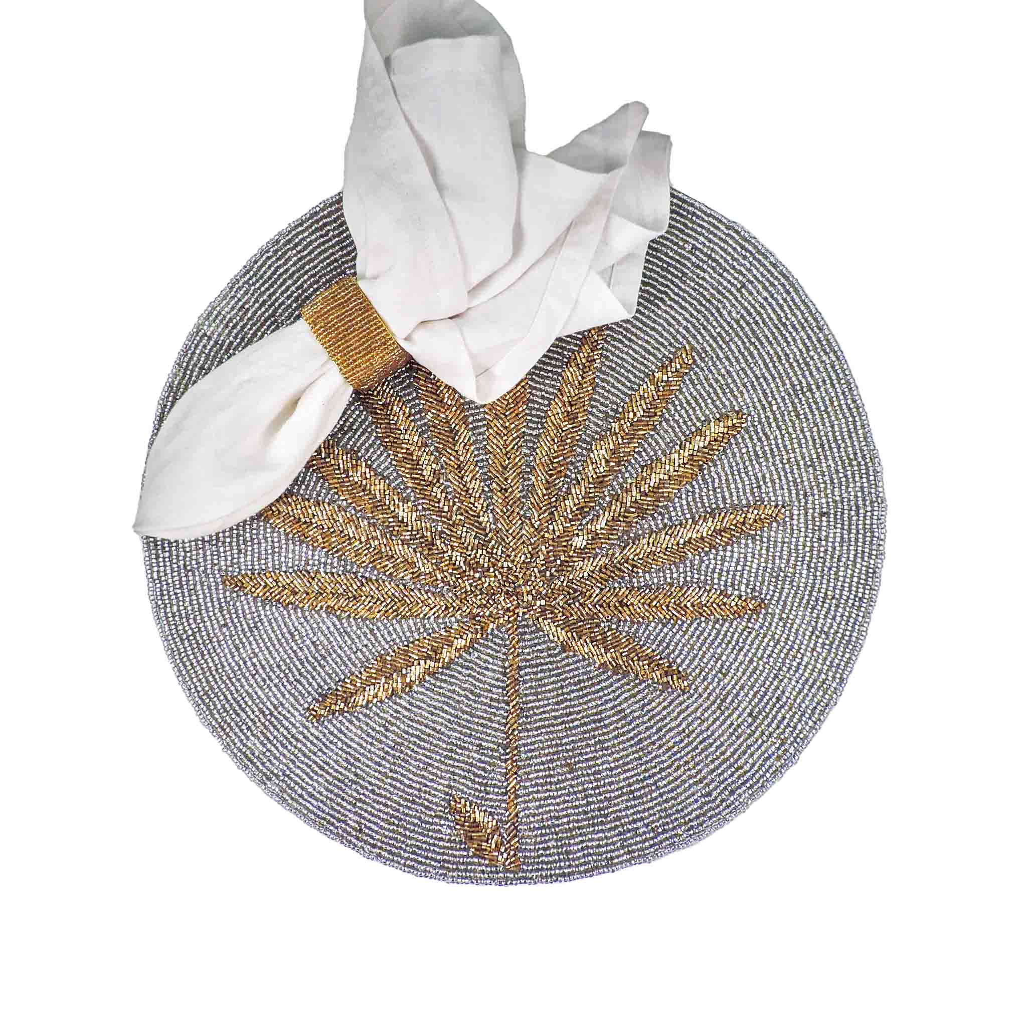 I Be-Leaf Bead Embroidered Placemat in Grey & Gold, Set of 2/4