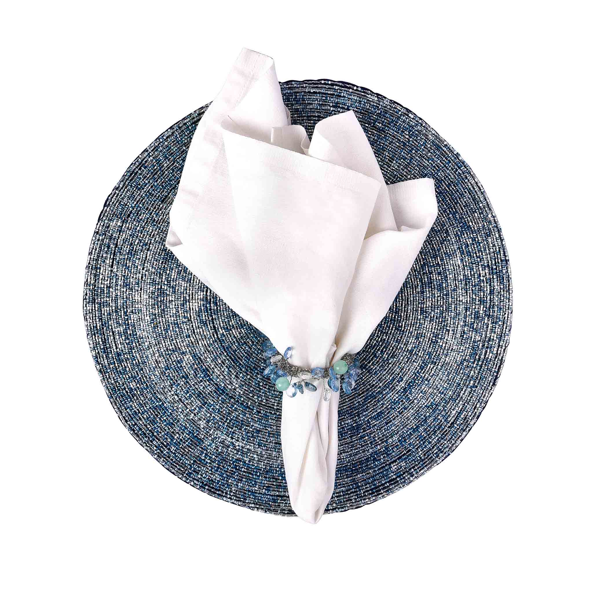 Glass Beaded Placemat<br>Size: 13.5" Round<br>Set of 4<br>Color: Dark Blue Mix