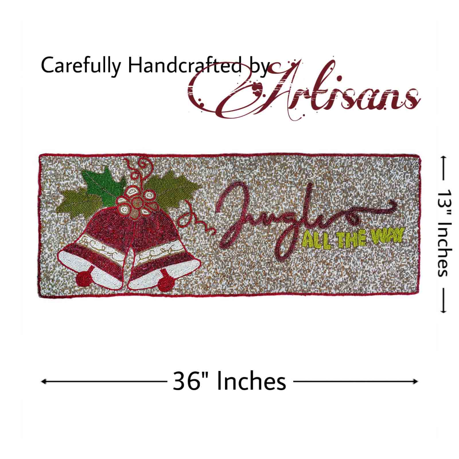 Jingle All the Way Bead Embroidered Table Runner in Red, White & Green