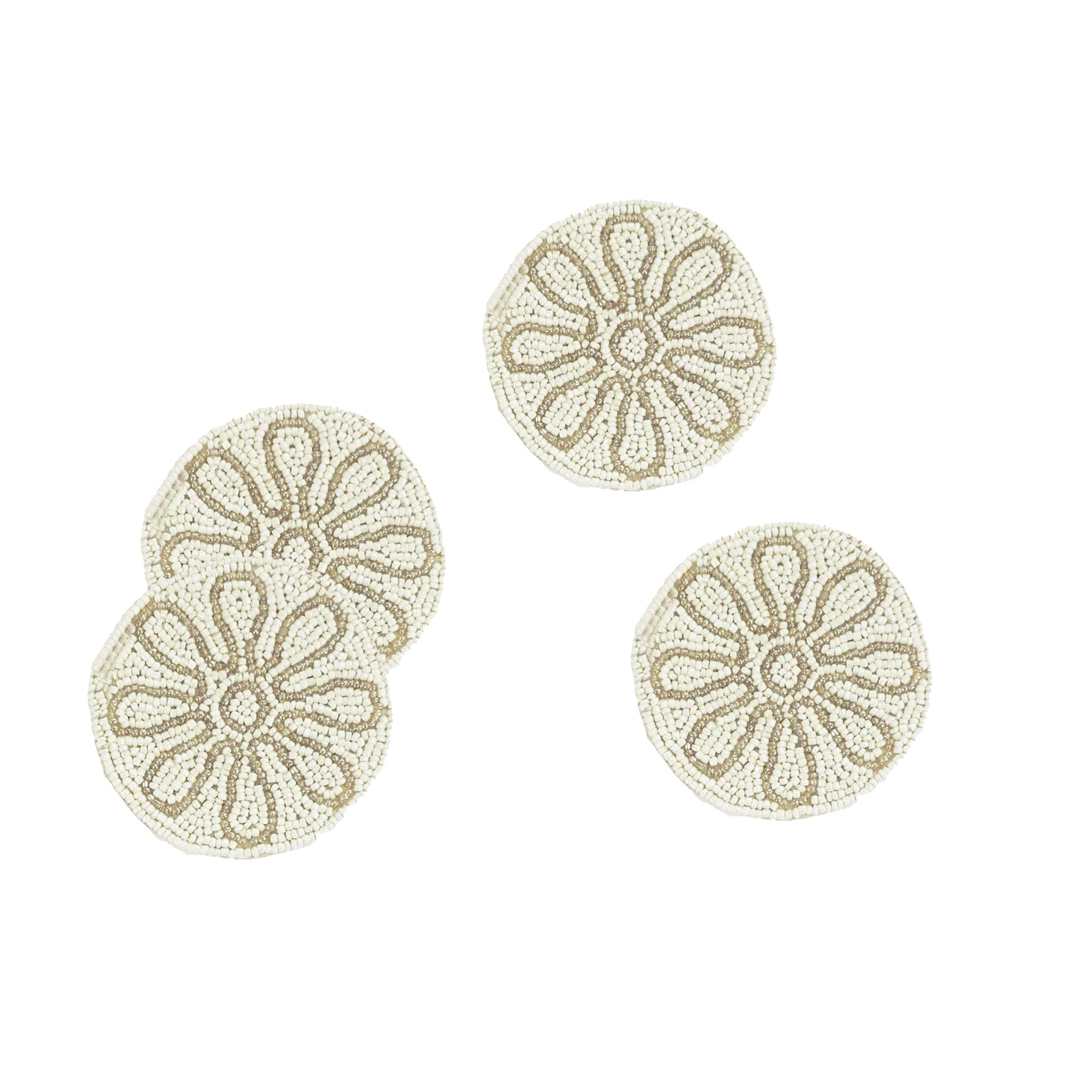 Petal Impressions Embroidered Coaster in Pale Cream, Set of 4