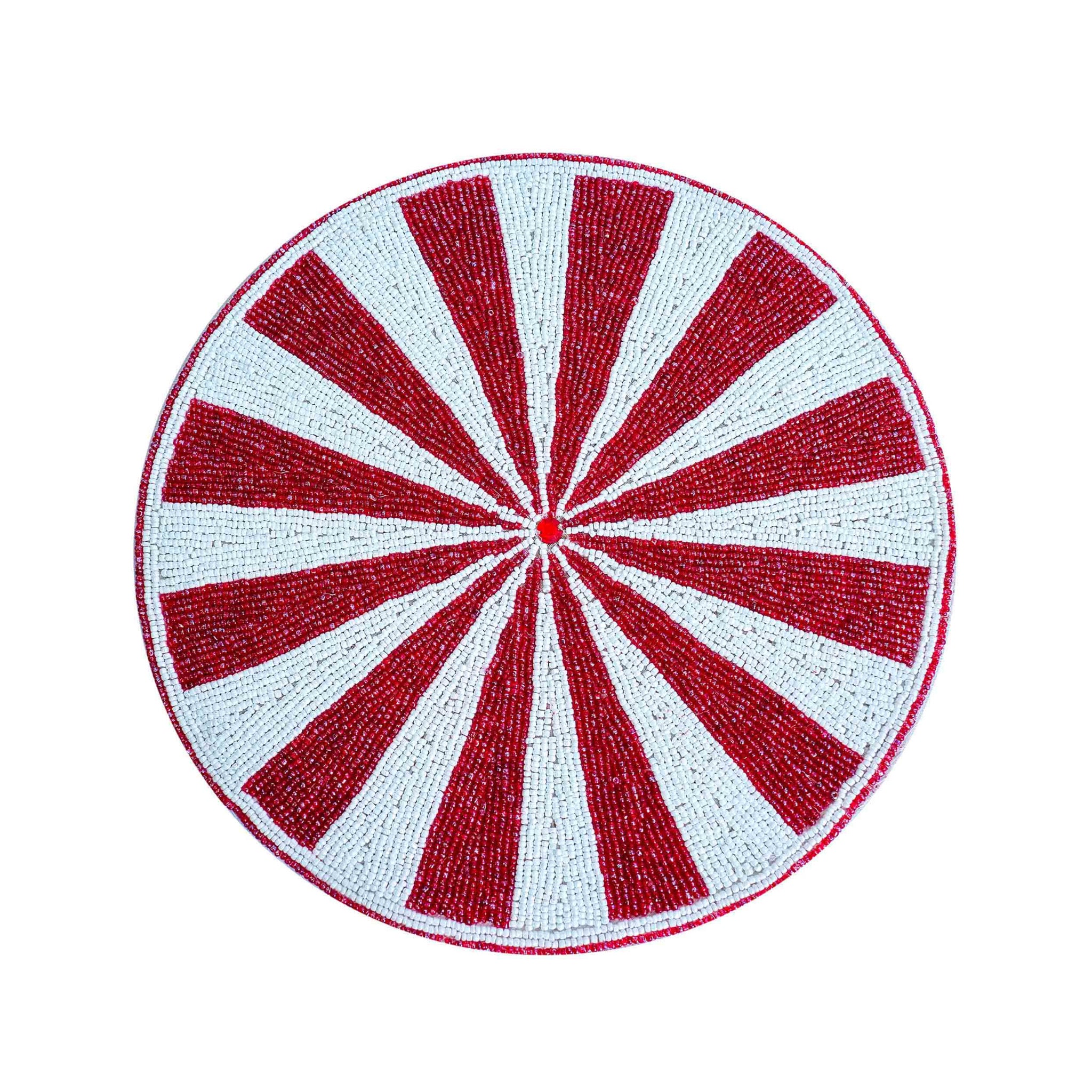 Minted Bead Embroidered Placemat in  Red & White, Set 2/4