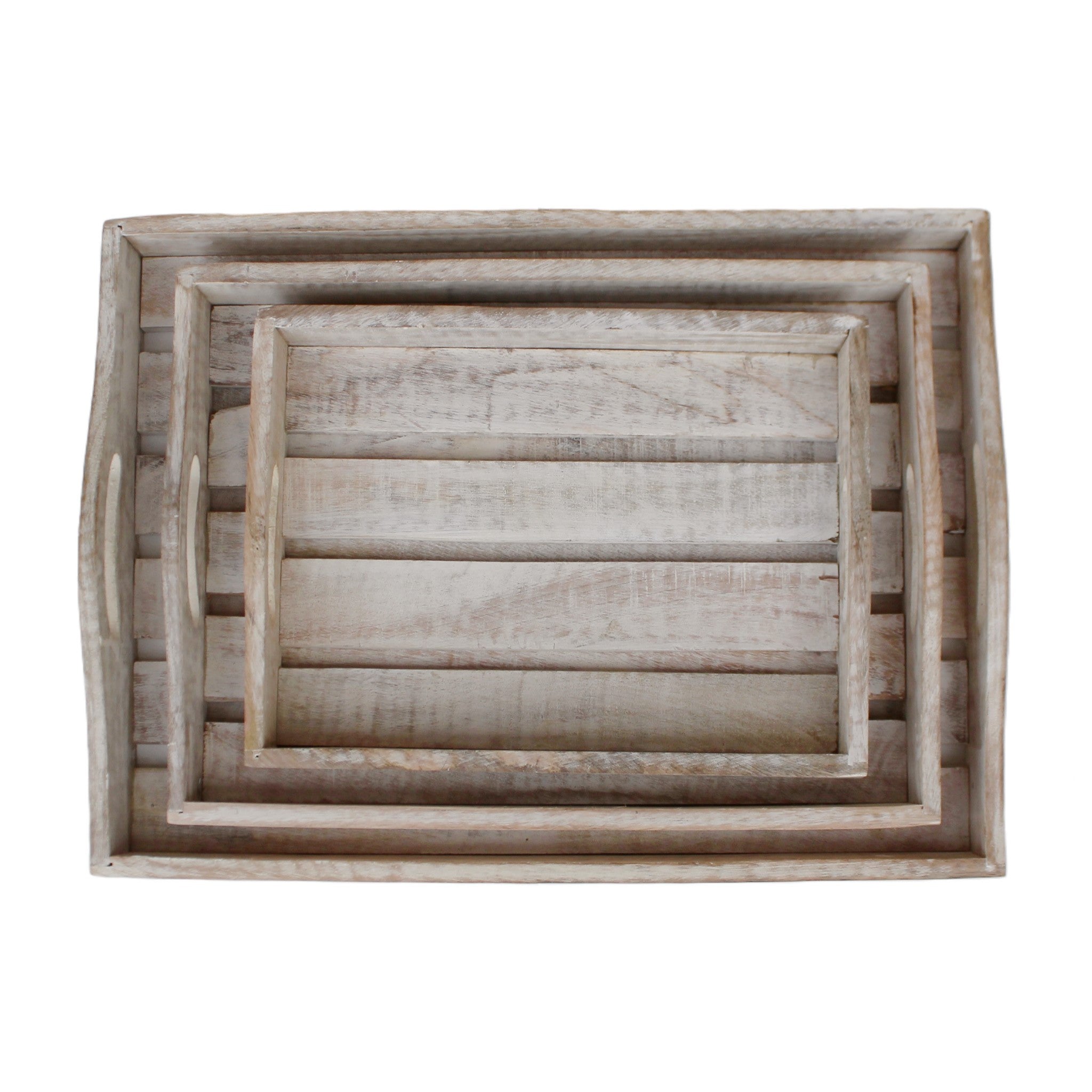 Handmade Barn Wood Serving Tray in White, Set of 3