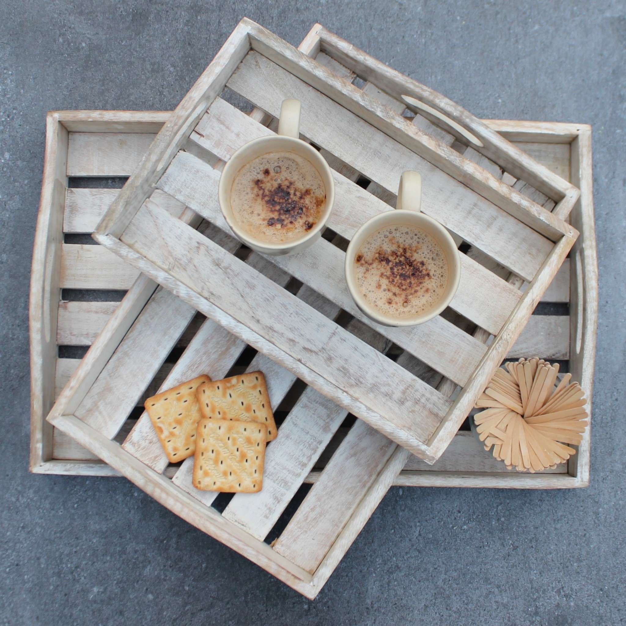 Handmade Barn Wood Serving Tray in White, Set of 3