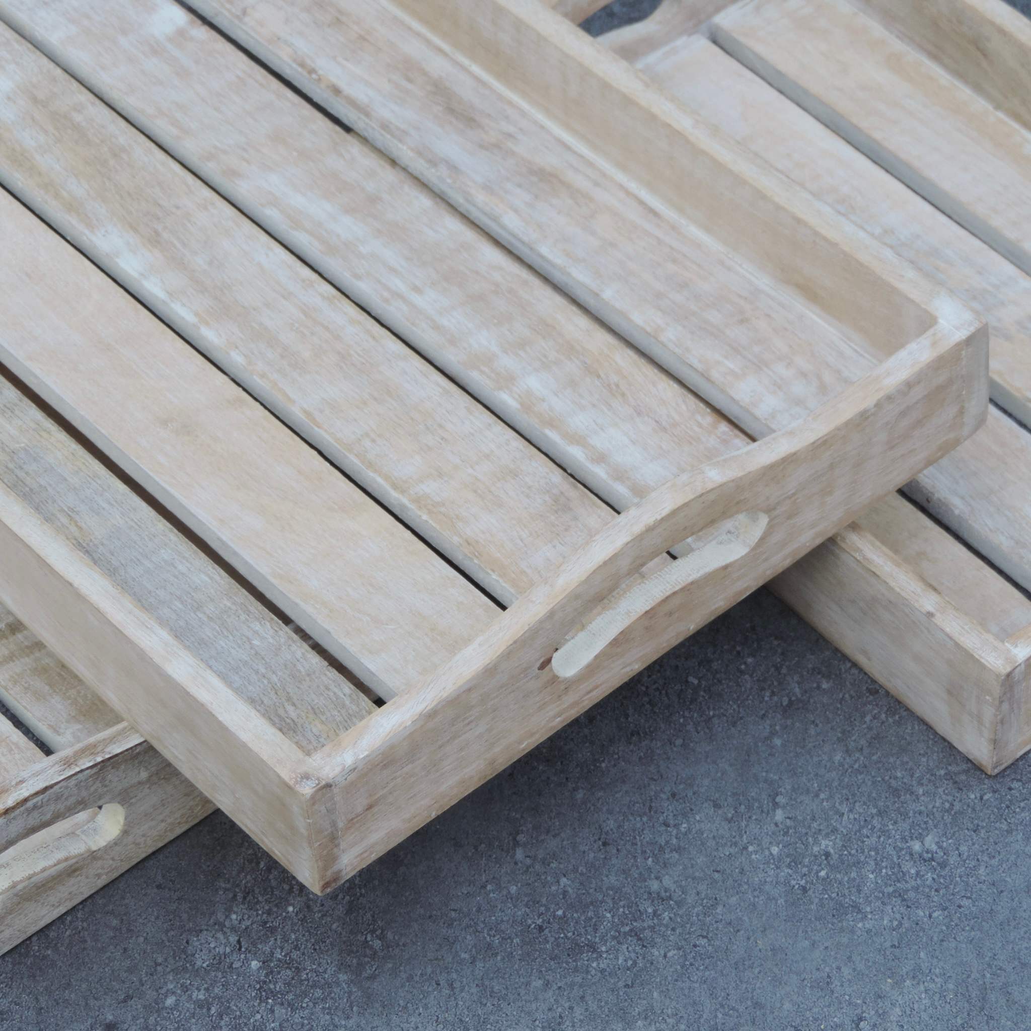 Handmade Barn Wood Serving Tray in White, Set of 3