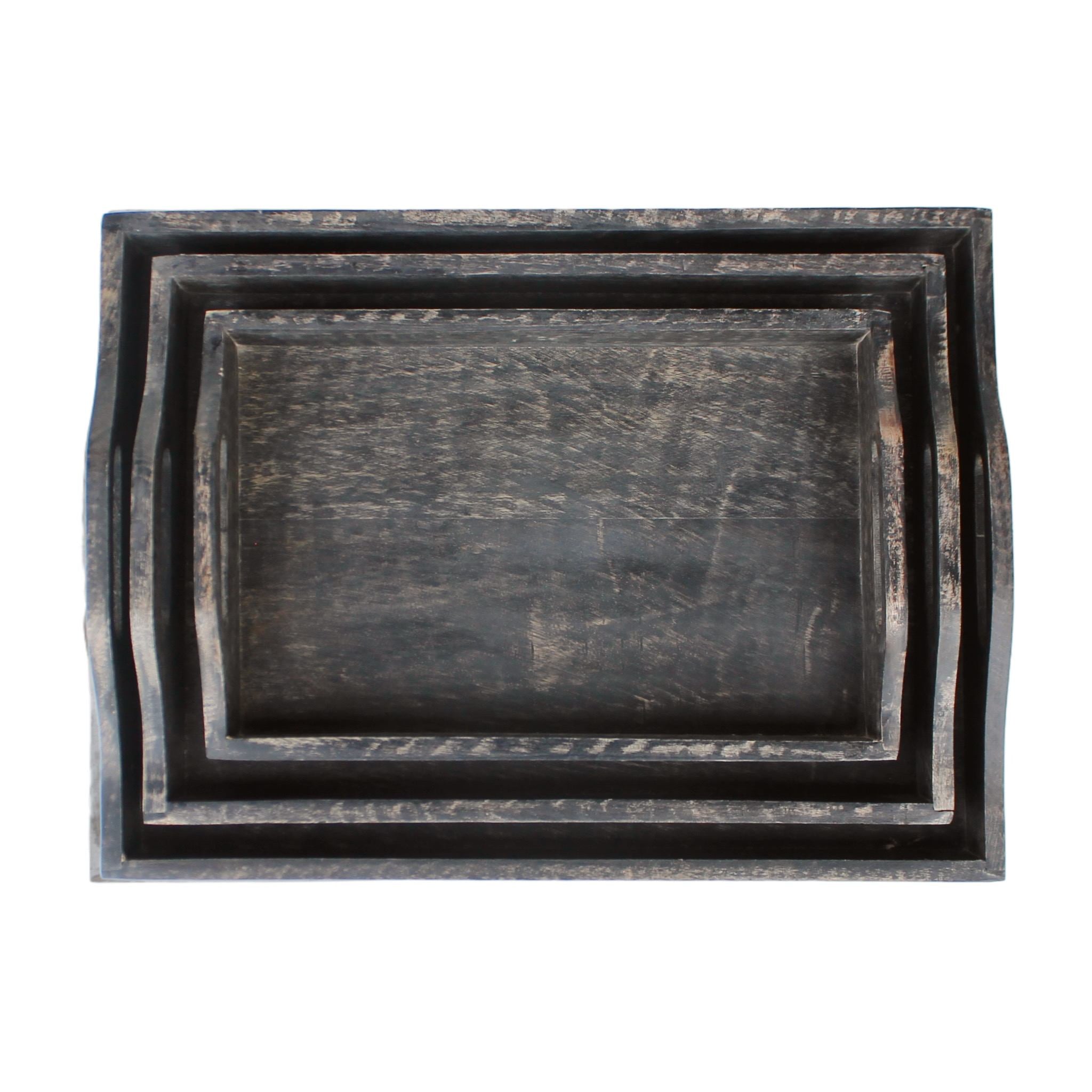 Sun Porch Rustic Serving Tray in Charcoal Grey, Set of 3