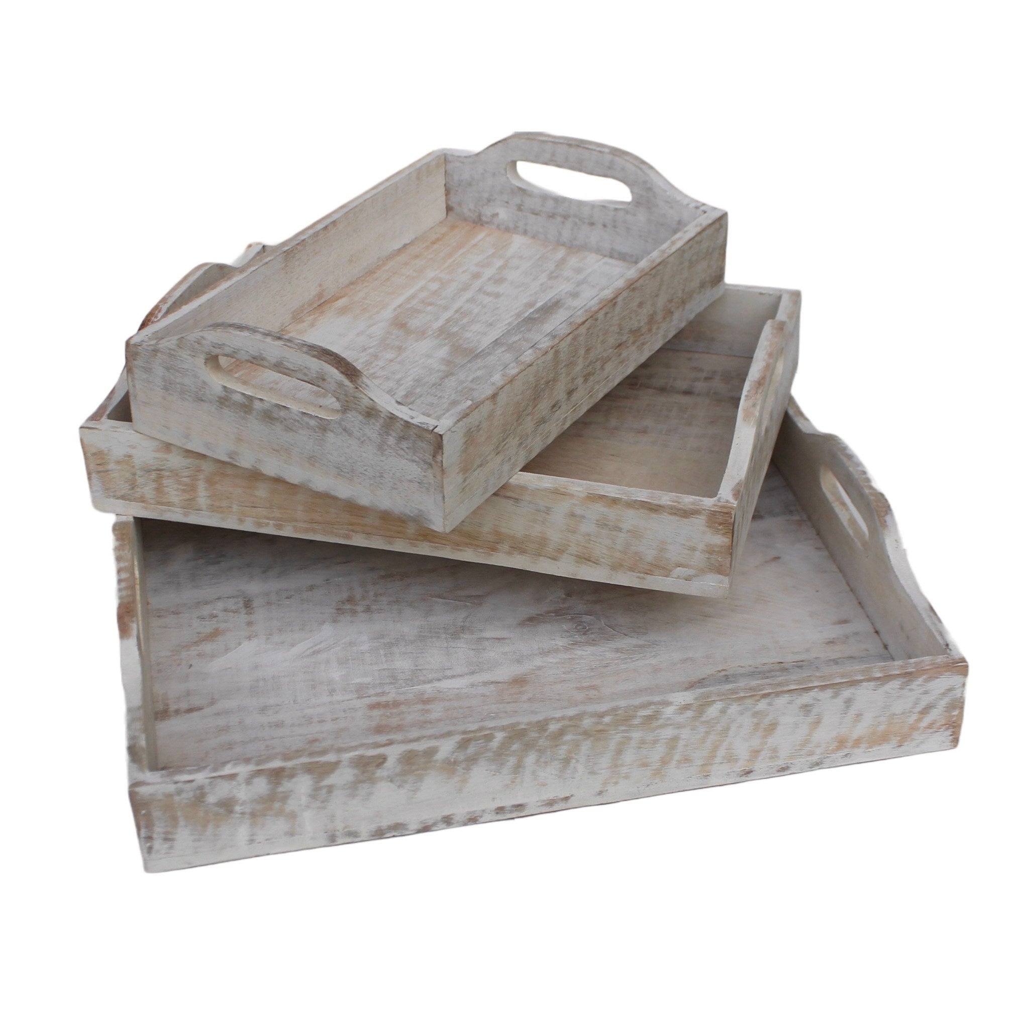 Sun Porch Rustic Serving Tray in White, Set of 3