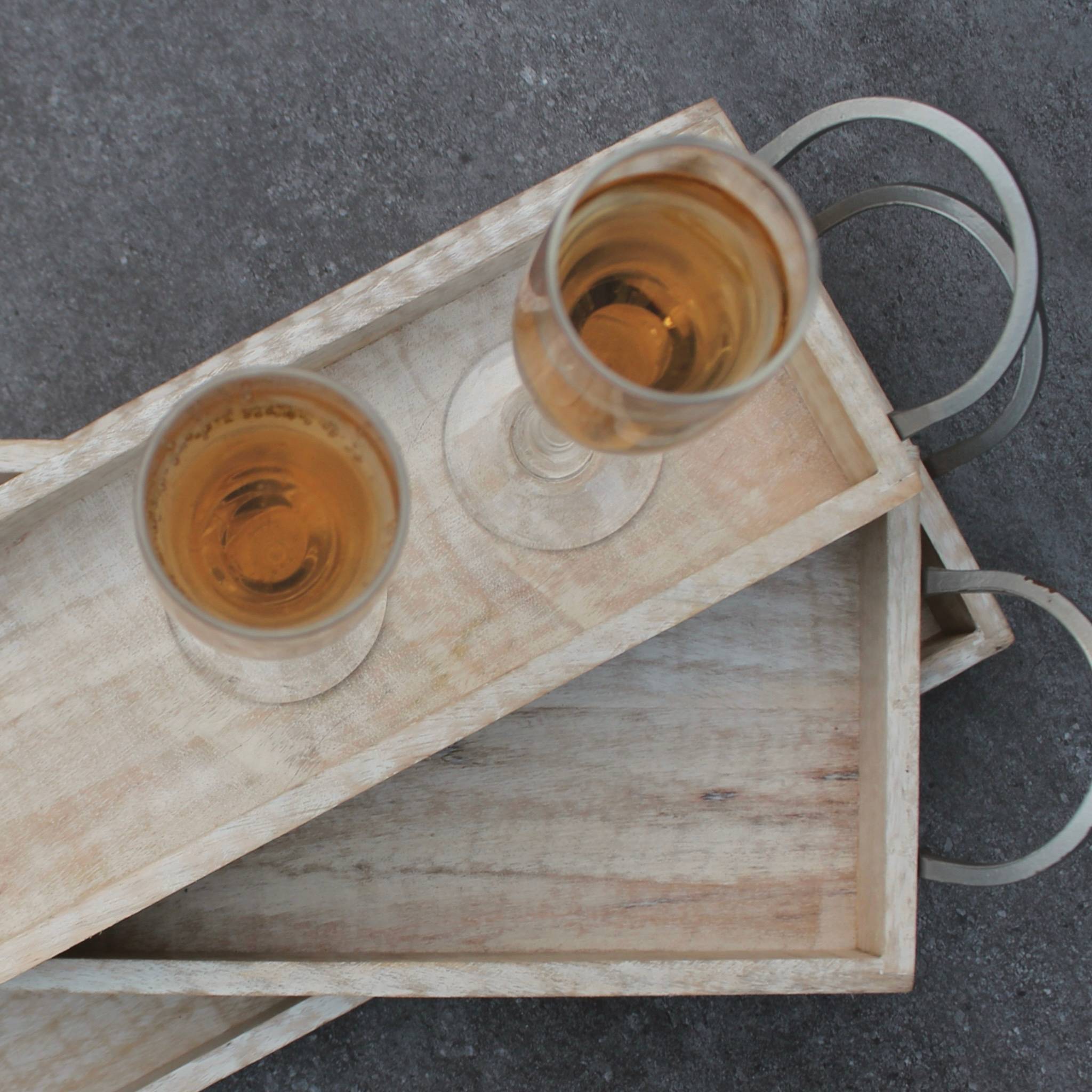 Wood Serving Tray with Handles in White, Set of 2