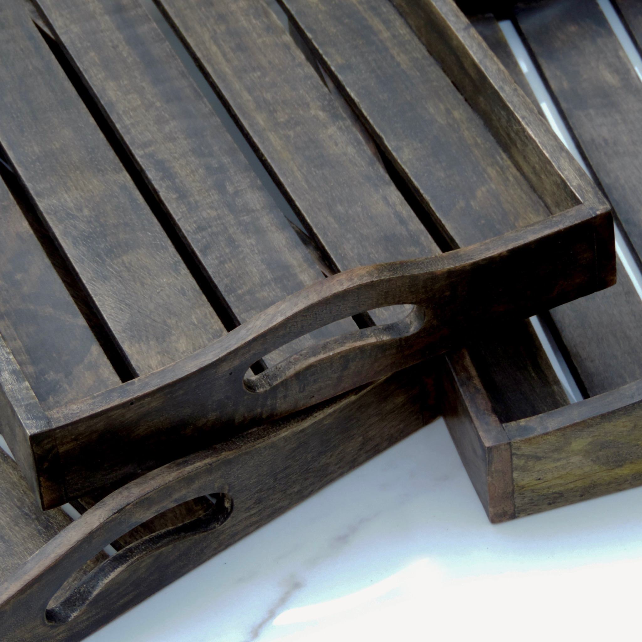 Barn Wood Serving Trays in Charcoal, Set of 3