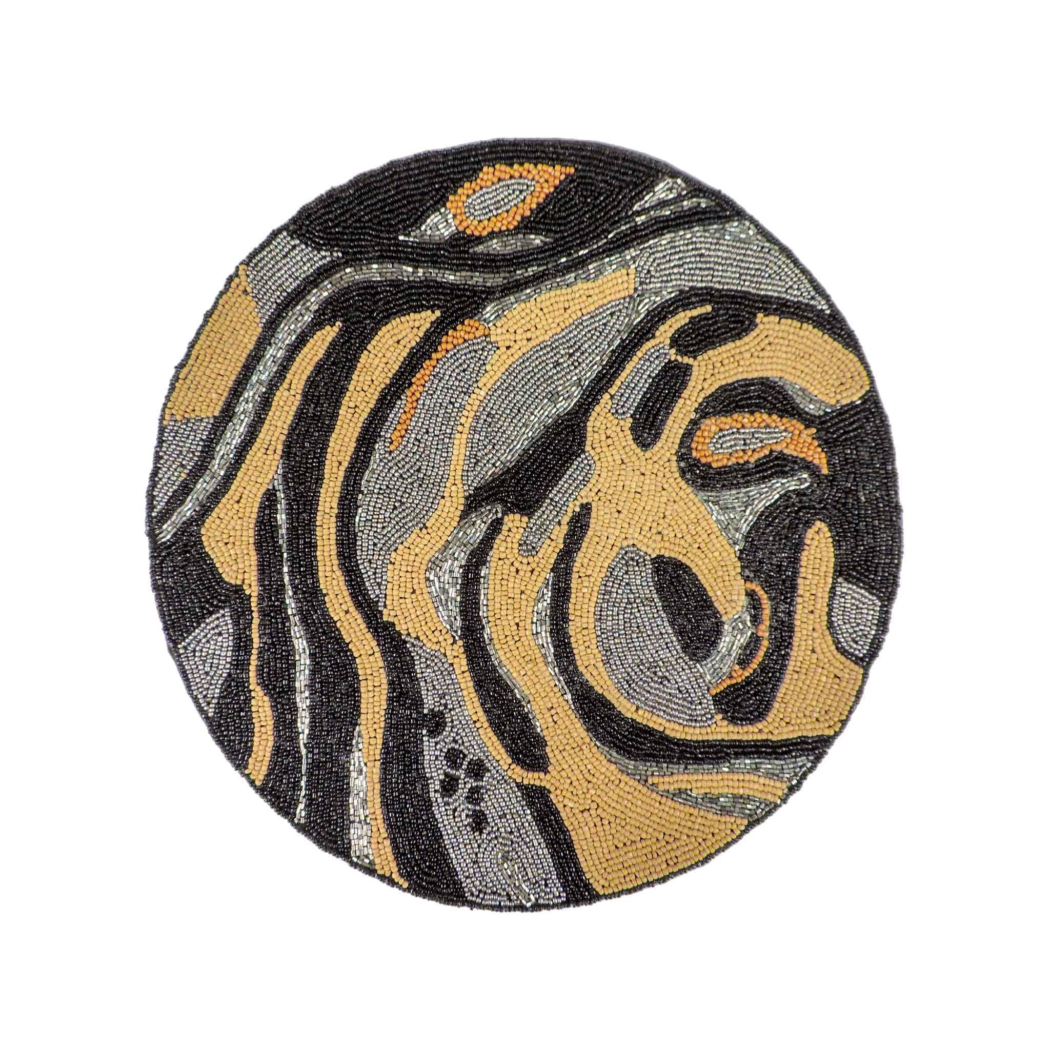 Modern Camo Glass Bead Embroidered Placemat<br>Color: Natural & Black<br>Set of 2<br>Size: 14" Round - Trunkin' USA