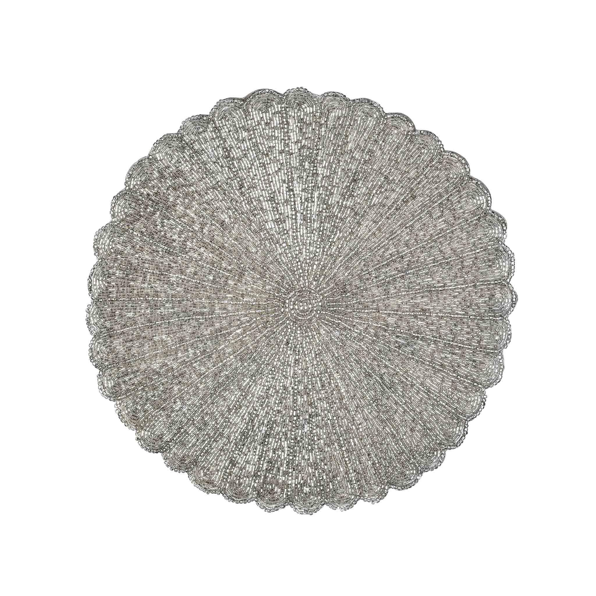 Scalloped Embroidered Placemat<br>Color: Silver<br>Set of 2<br>Size: 13.5" Round - Trunkin' USA