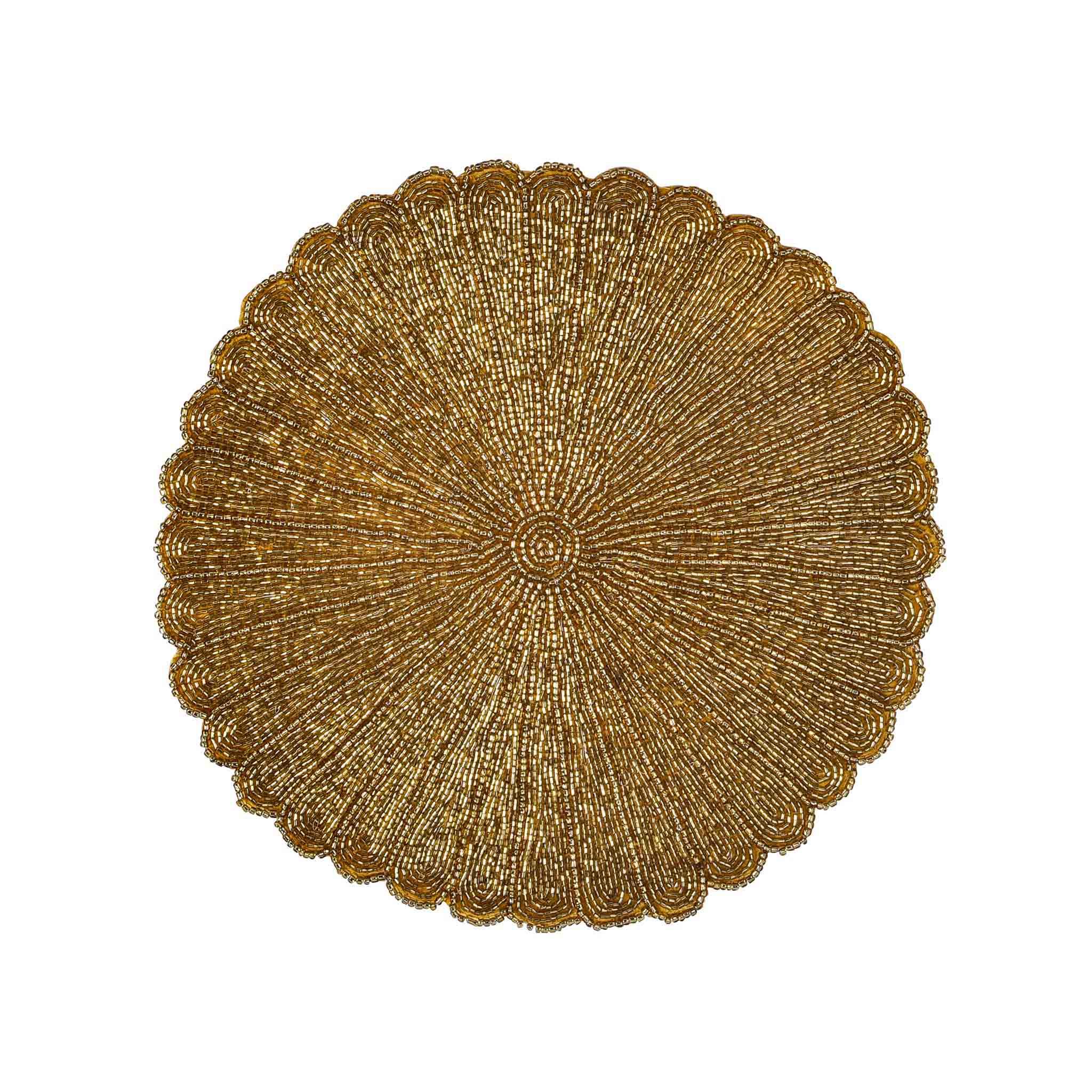 Scalloped Embroidered Placemat<br>Color: Gold<br>Set of 2<br>Size: 13.5" Round - Trunkin' USA