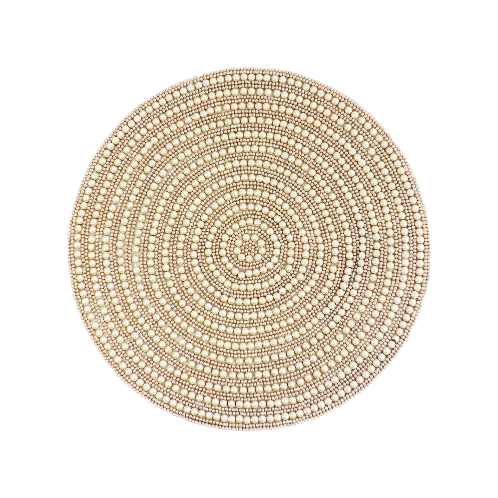 Whirl Bead Embroidered Placemat<br>Color: Grey <br>Size: 14" Round<br>Set of 2/4