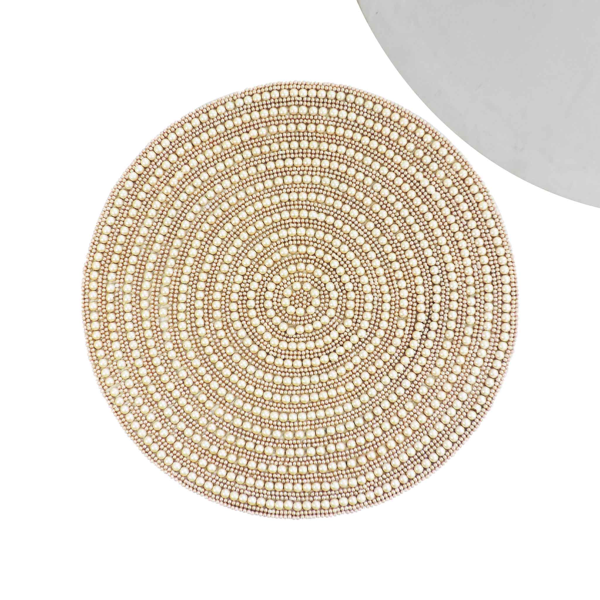 Whirl Bead Embroidered Placemat<br>Color: Grey <br>Size: 14" Round<br>Set of 2/4