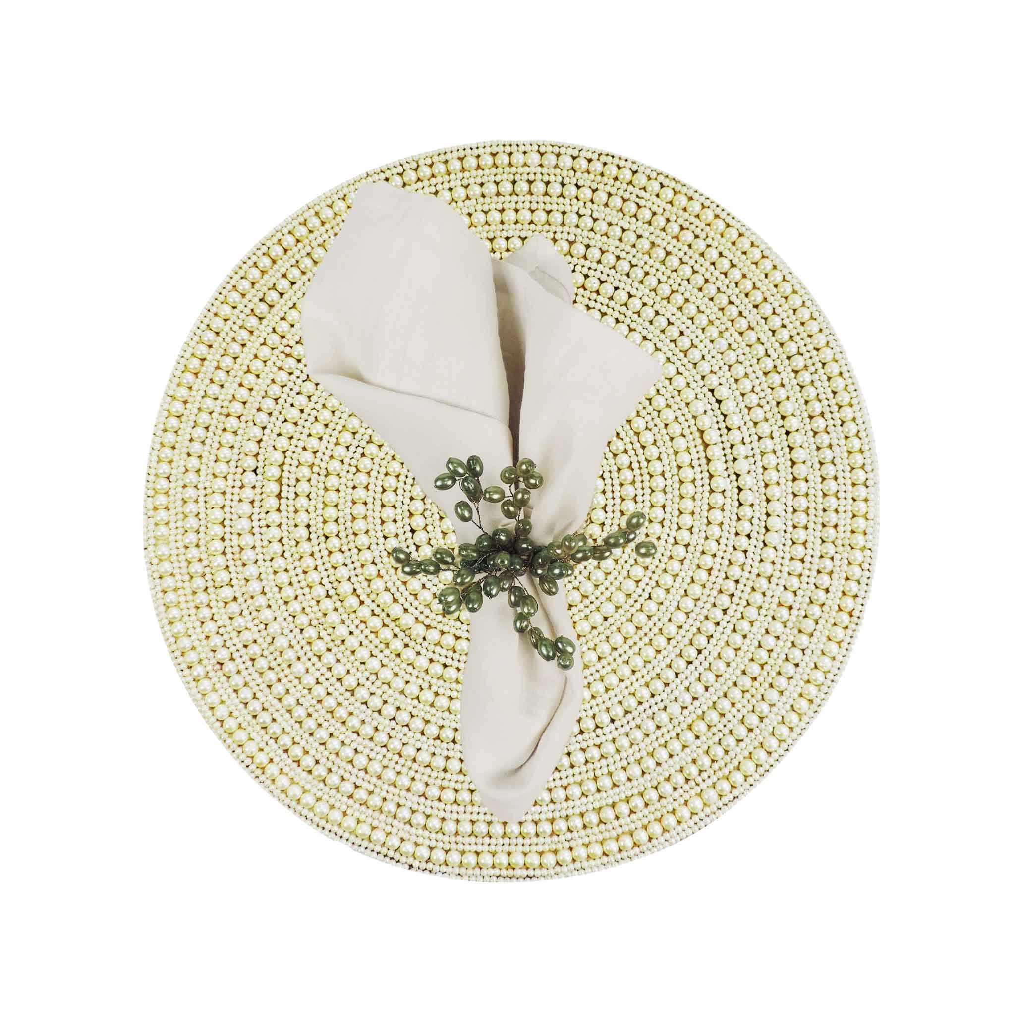 Whirl Bead Embroidered Placemat in Cream, Set of 2/4