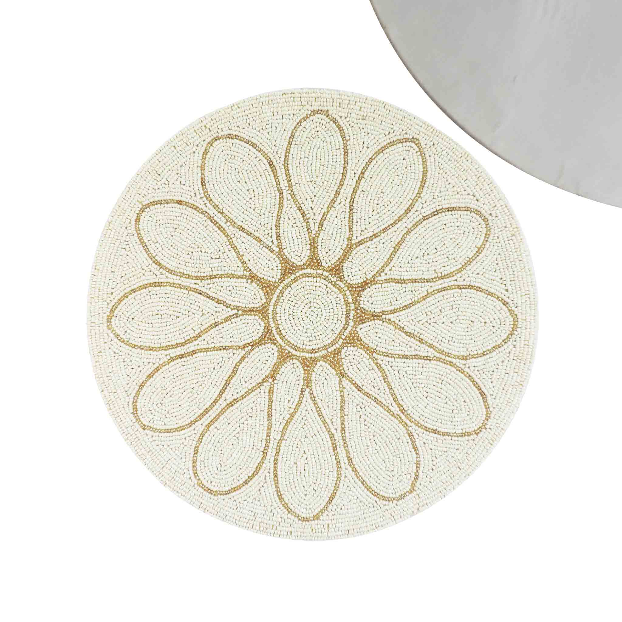 Petal Impressions Bead Embroidered Placemat in Cream, Set of 2